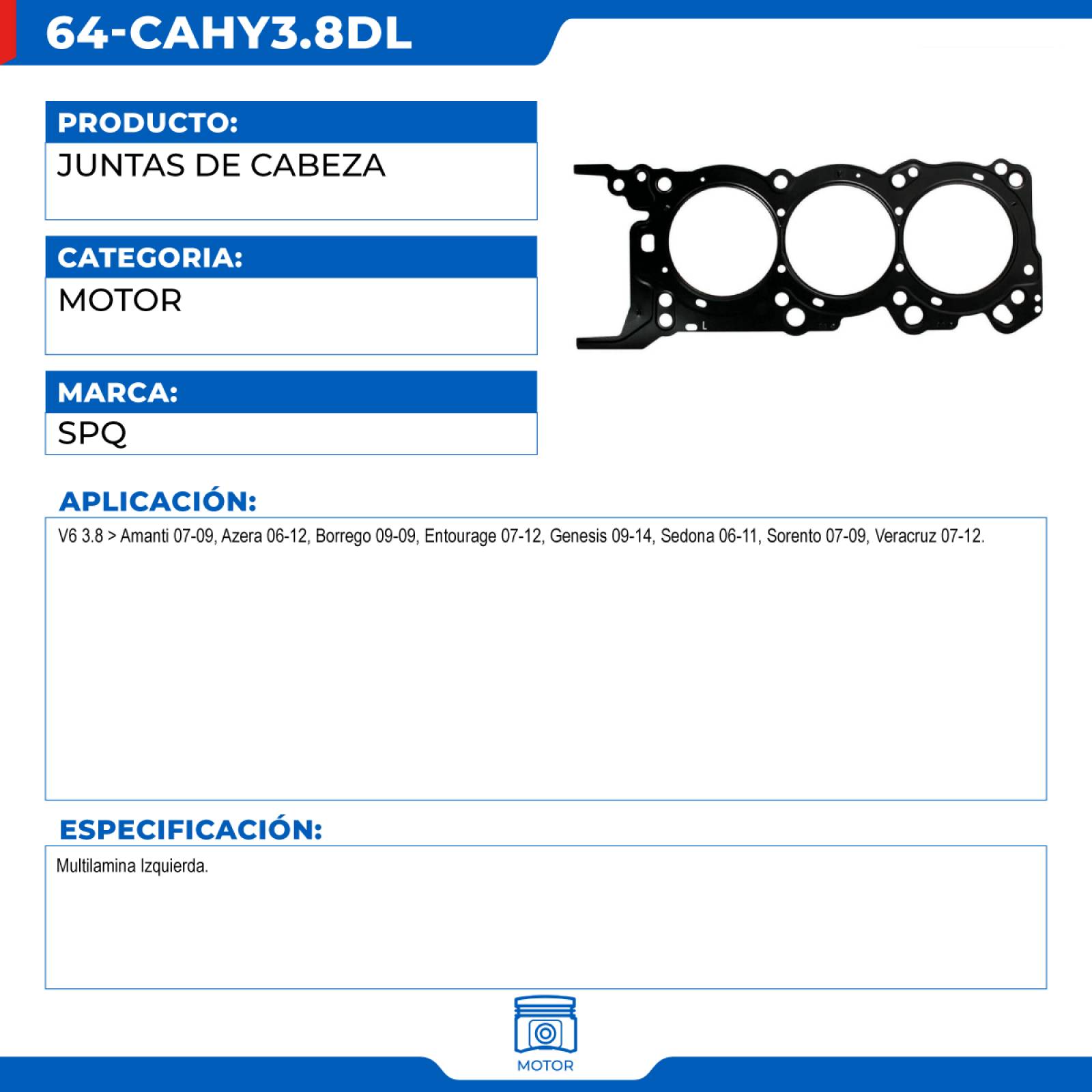 Juntas De Cabeza, SPQ; Para Hyundai Azera 2006-2012 V6; 3.8