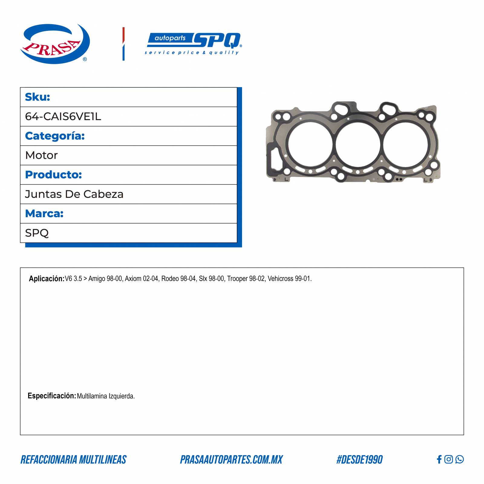 Juntas De Cabeza, SPQ; Para Acura Slx 1998-2000 V6; 3.5