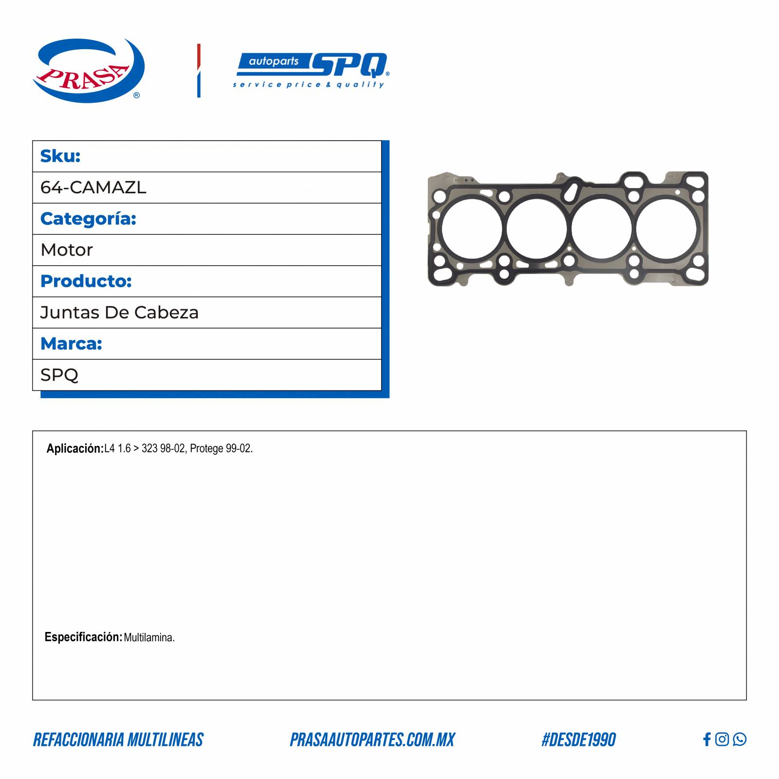 Juntas De Cabeza, SPQ; Para Mazda 323 1998-2002 L4; 1.6