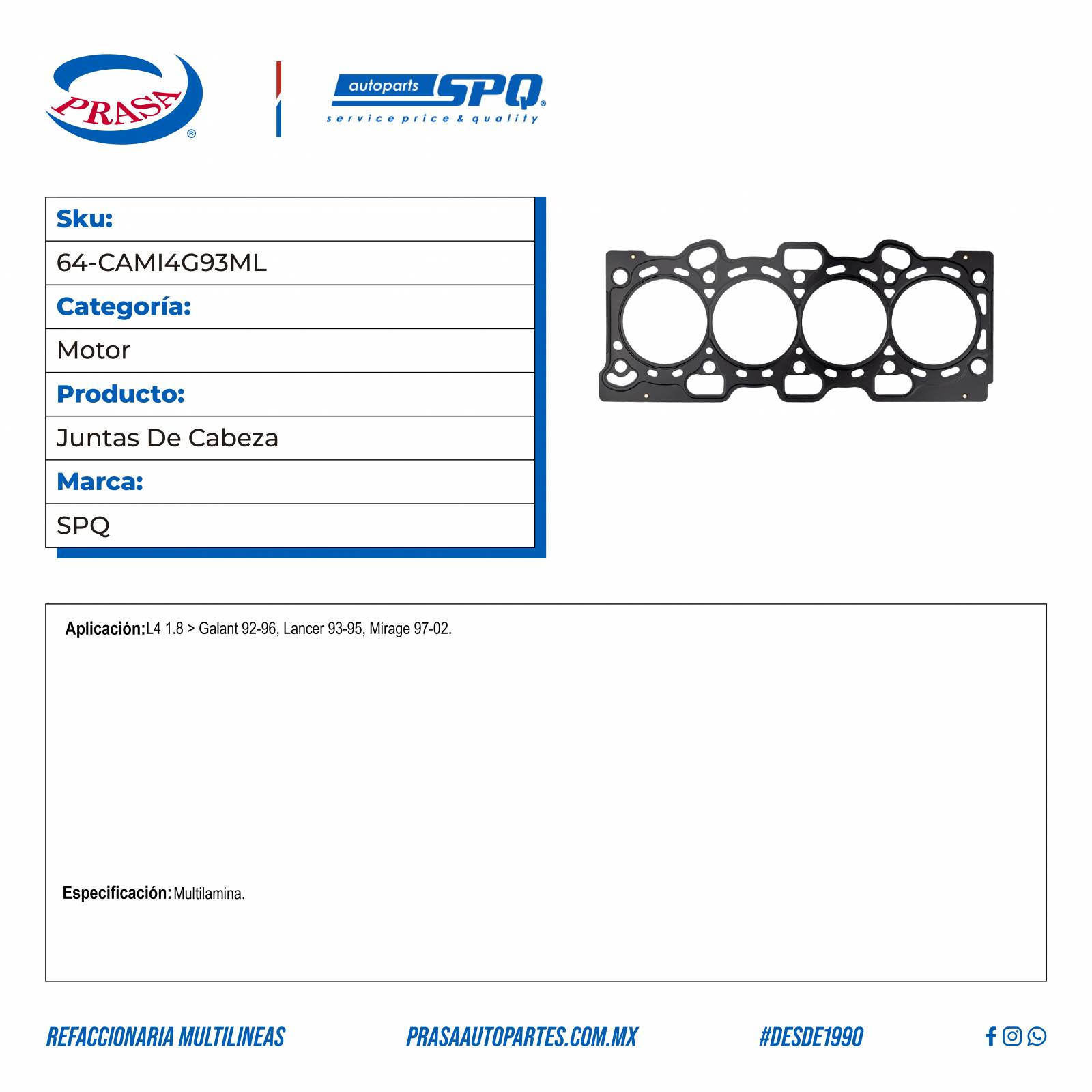 Juntas De Cabeza, SPQ; Para Mitsubishi Galant 1992-1996 L4; 1.8