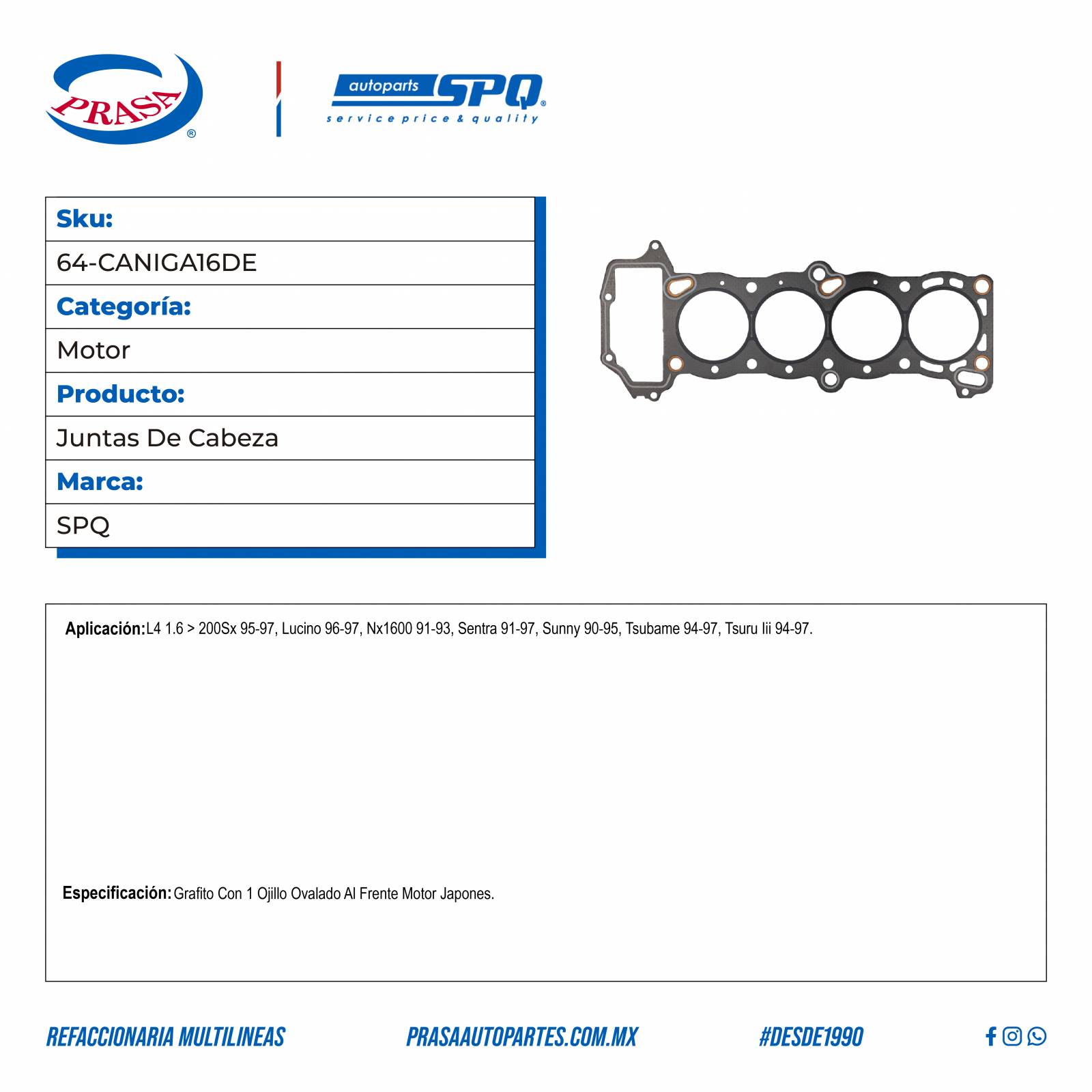 Juntas De Cabeza, SPQ; Para Nissan 200Sx 1995-1997 L4; 1.6