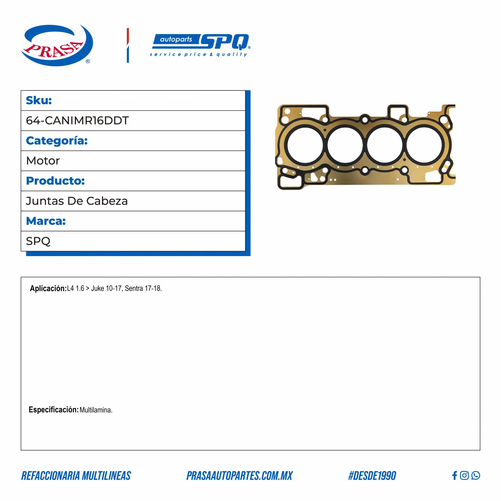 Juntas De Cabeza, SPQ; Para Nissan Juke 2010-2017 L4; 1.6