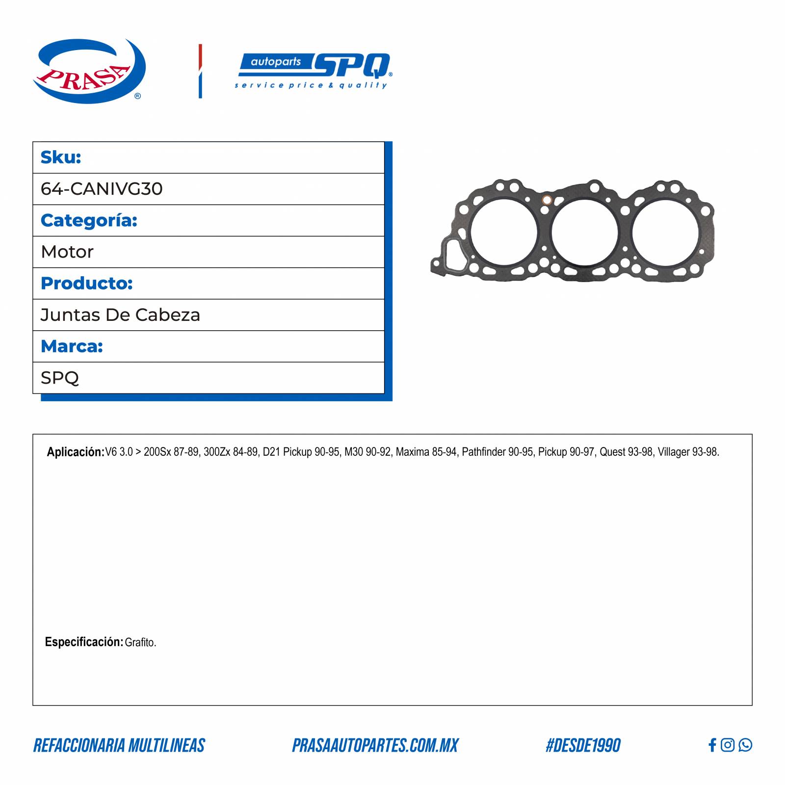 Juntas De Cabeza, SPQ; Para Infiniti M30 1990-1992 V6; 3