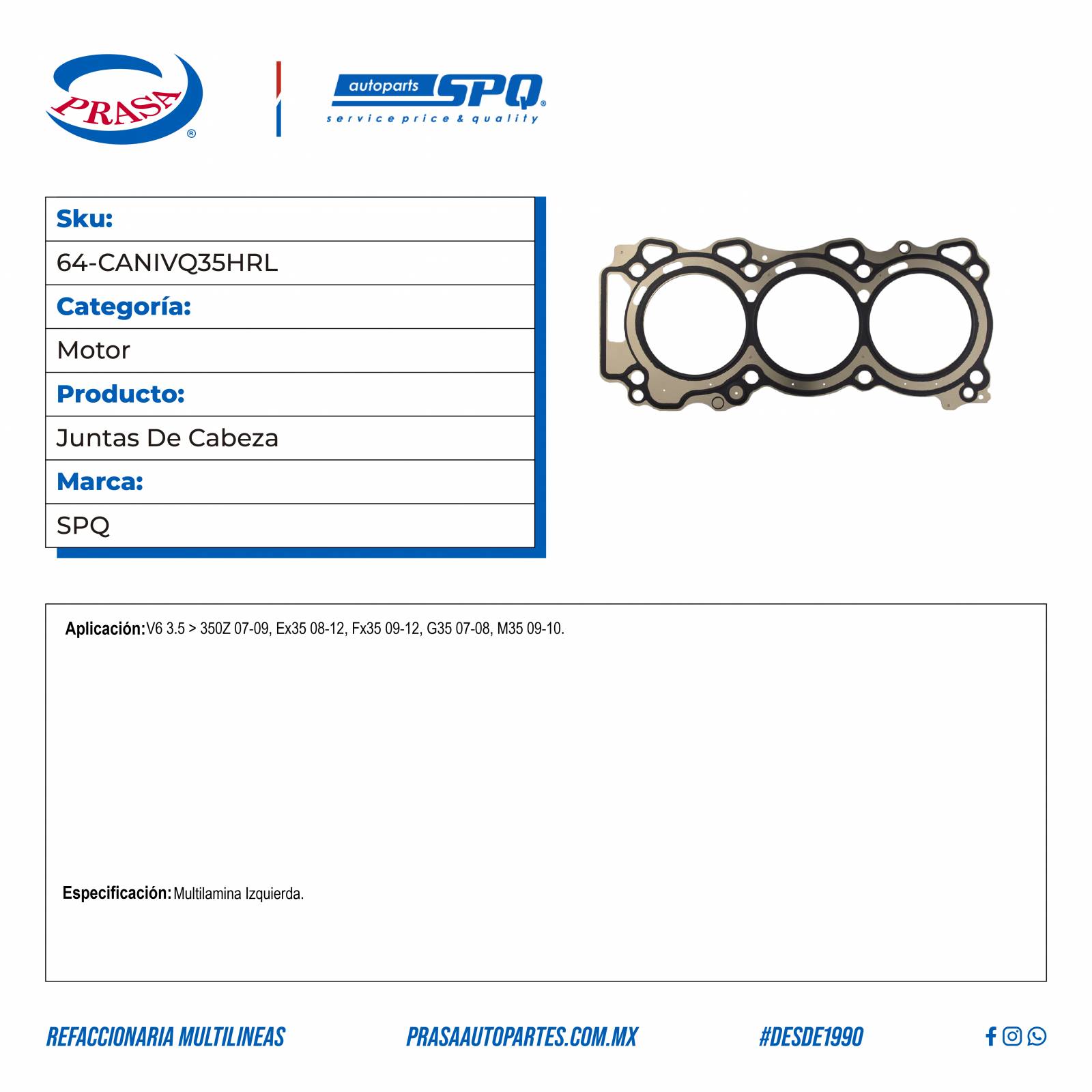 Juntas De Cabeza, SPQ; Para Infiniti Ex35 2008-2012 V6; 3.5