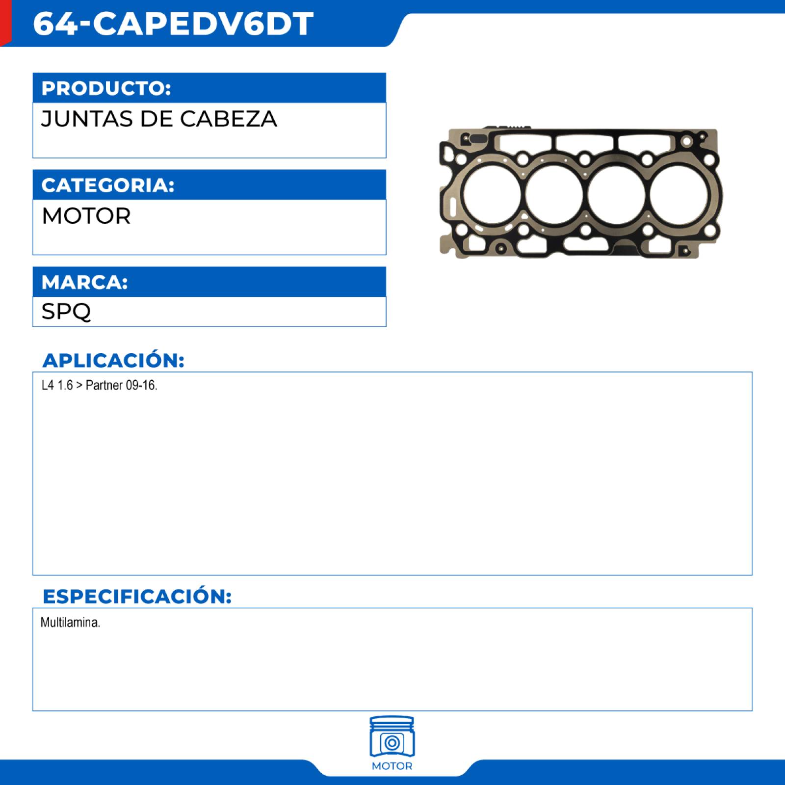 Juntas De Cabeza, SPQ; Para Peugeot Partner 2009-2016 L4; 1.6