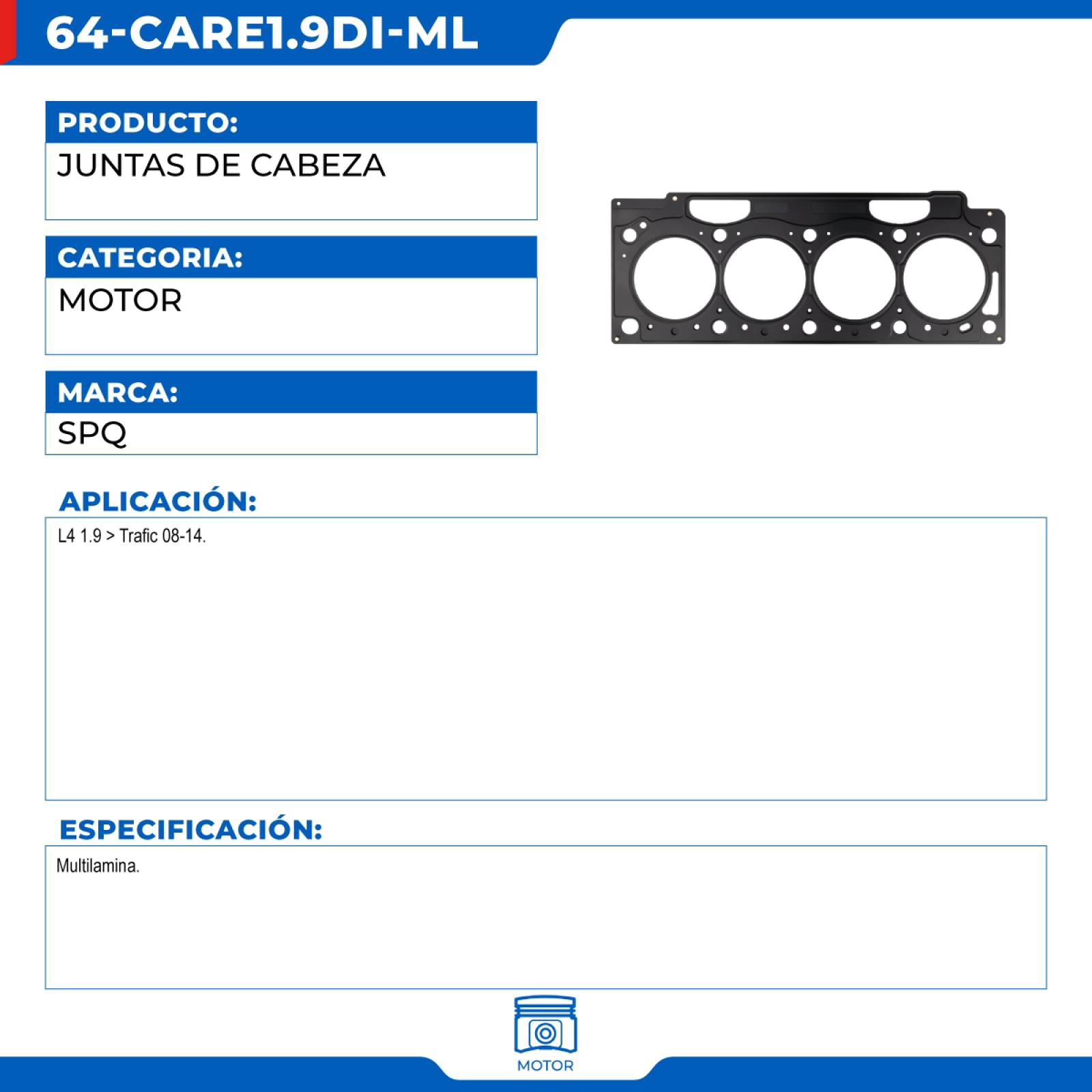 Juntas De Cabeza, SPQ; Para Renault Trafic 2008-2014 L4; 1.9