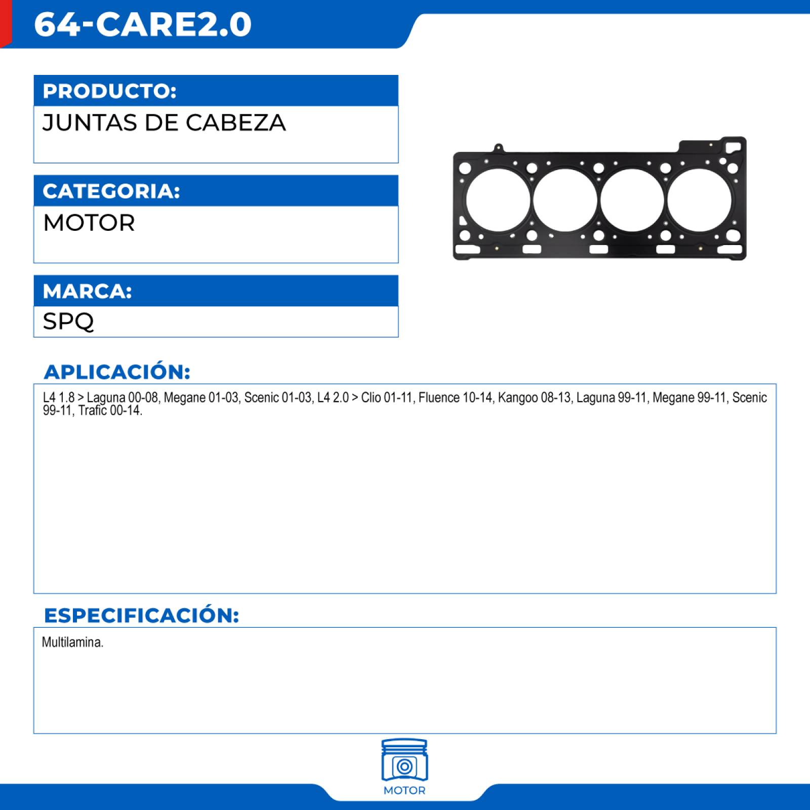 Juntas De Cabeza, SPQ; Para Renault Clio 2001-2011 L4; 2