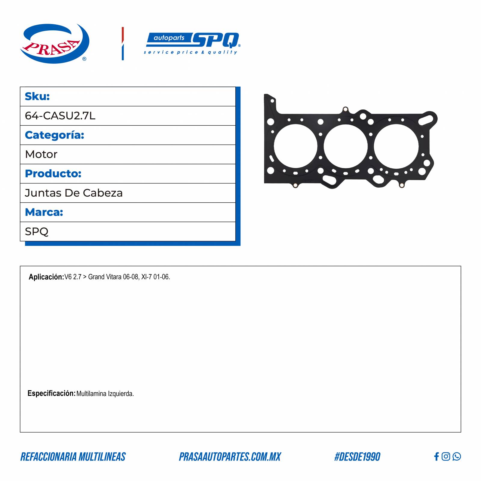 Juntas De Cabeza, SPQ; Para Suzuki Grand Vitara 2006-2008 V6; 2.7