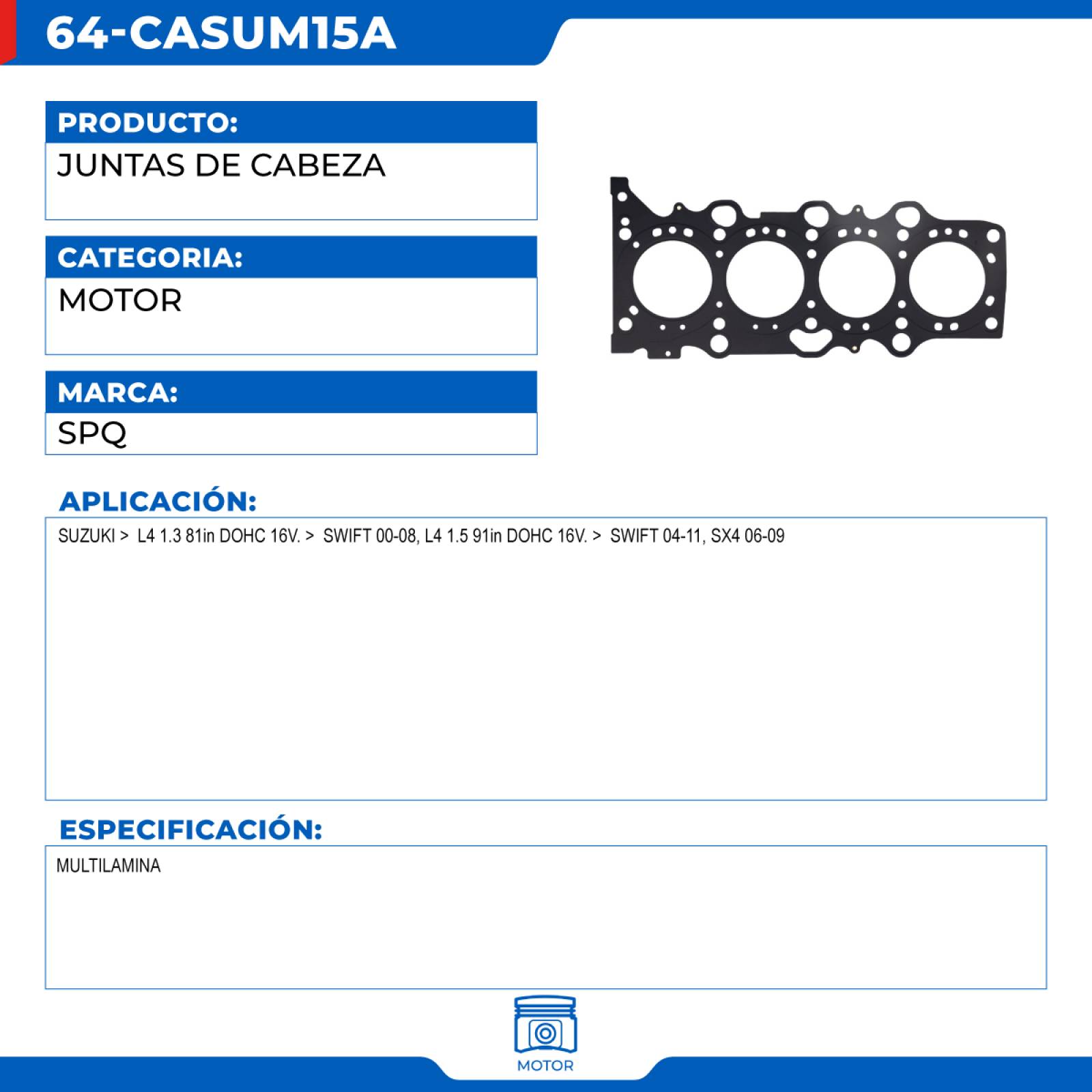 Juntas De Cabeza, SPQ; Para Suzuki Swift 2000-2008 L4; 1.3