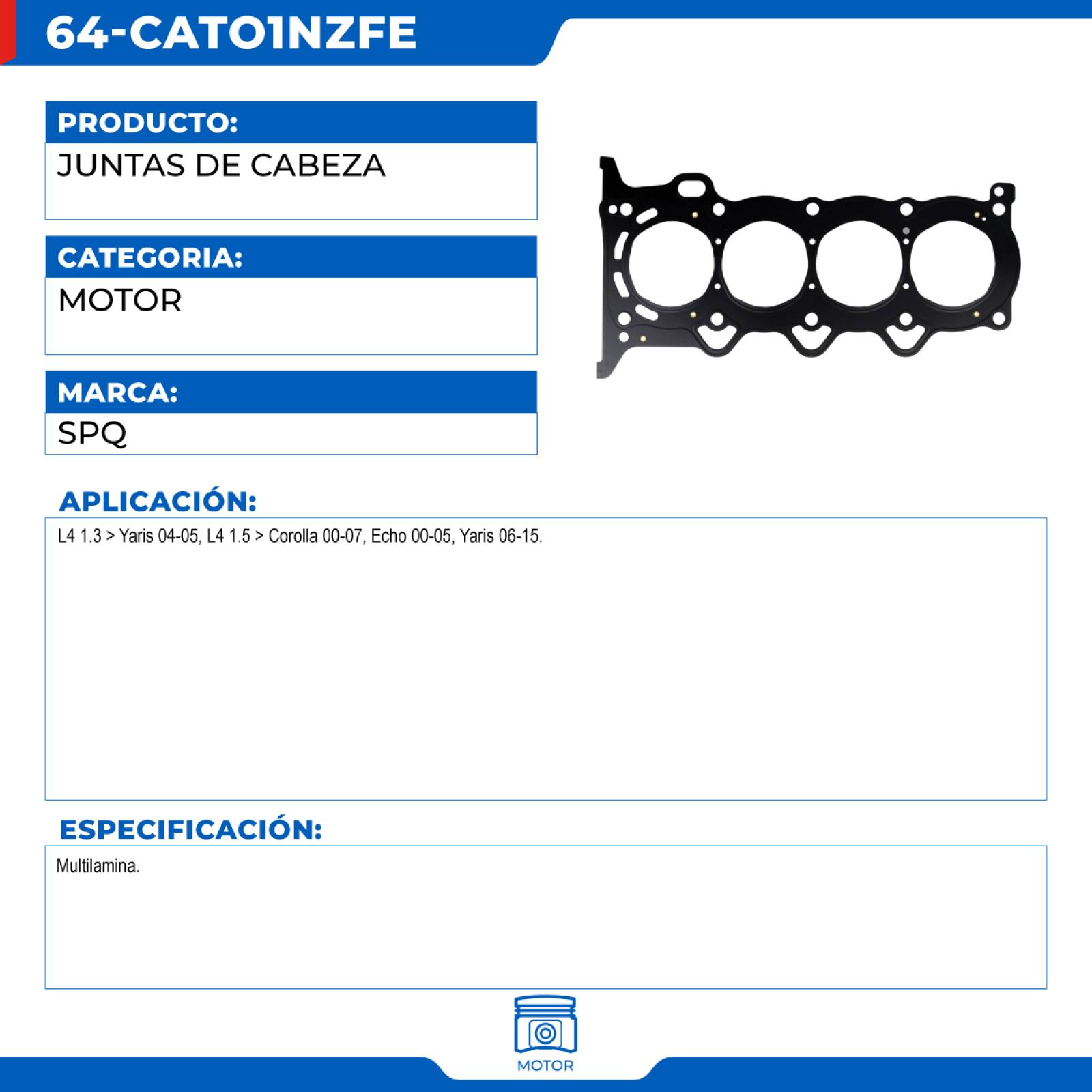 Juntas De Cabeza, SPQ; Para Toyota Corolla 2000-2007 L4; 1.5