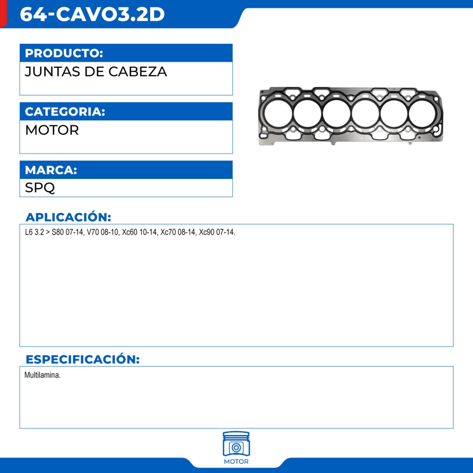 Juntas De Cabeza, SPQ; Para Volvo S80 2007-2014 L6; 3.2