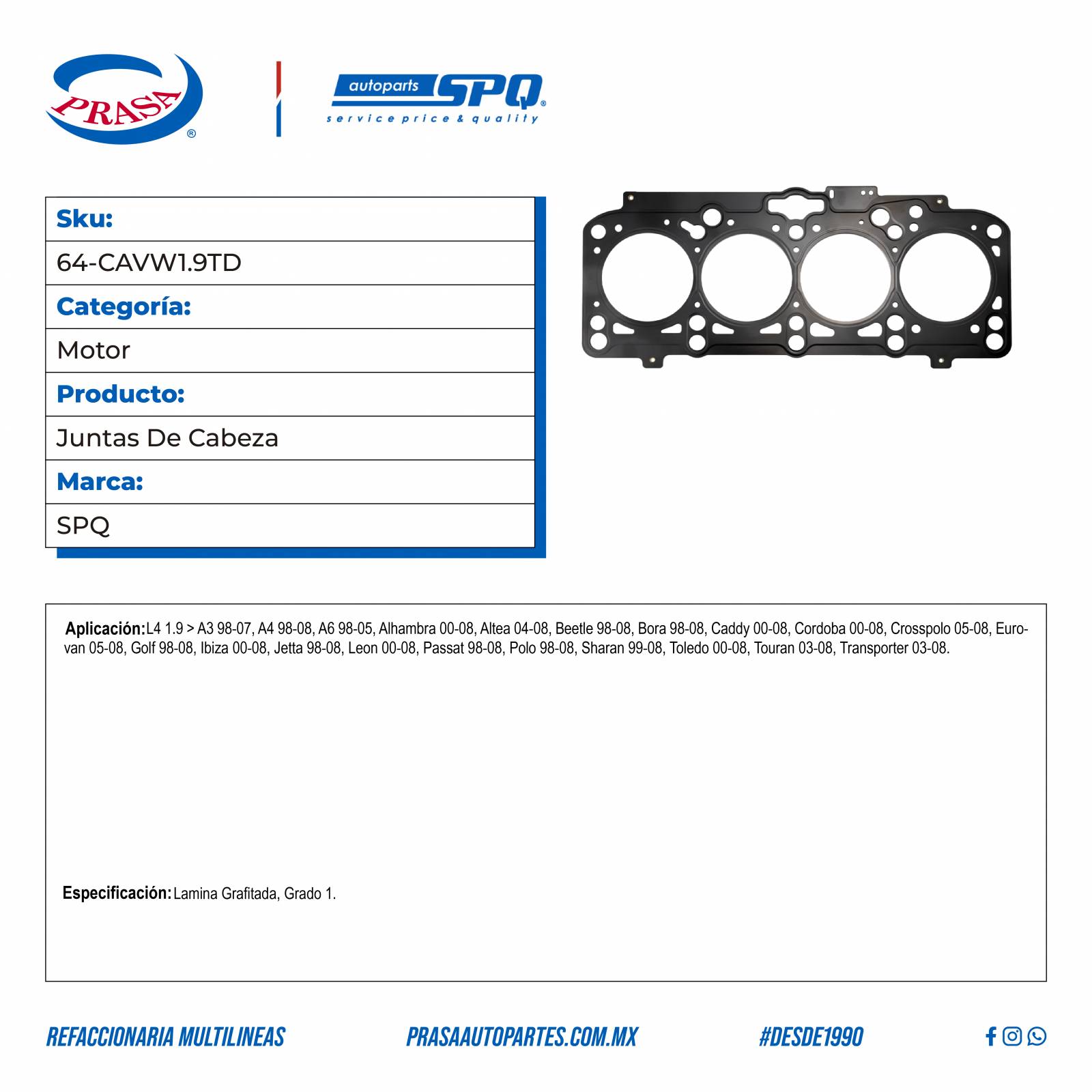 Juntas De Cabeza, SPQ; Para Audi A3 1998-1998 L4; 1.9