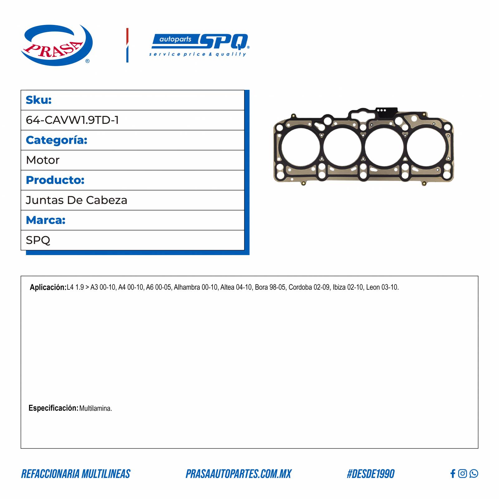 Juntas De Cabeza, SPQ; Para Audi A3 2000-2010 L4; 1.9