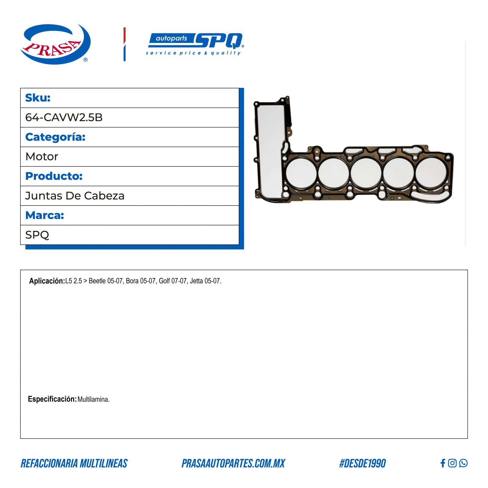 Juntas De Cabeza, SPQ; Para Volkswagen Beetle 2005-2007 L5; 2.5