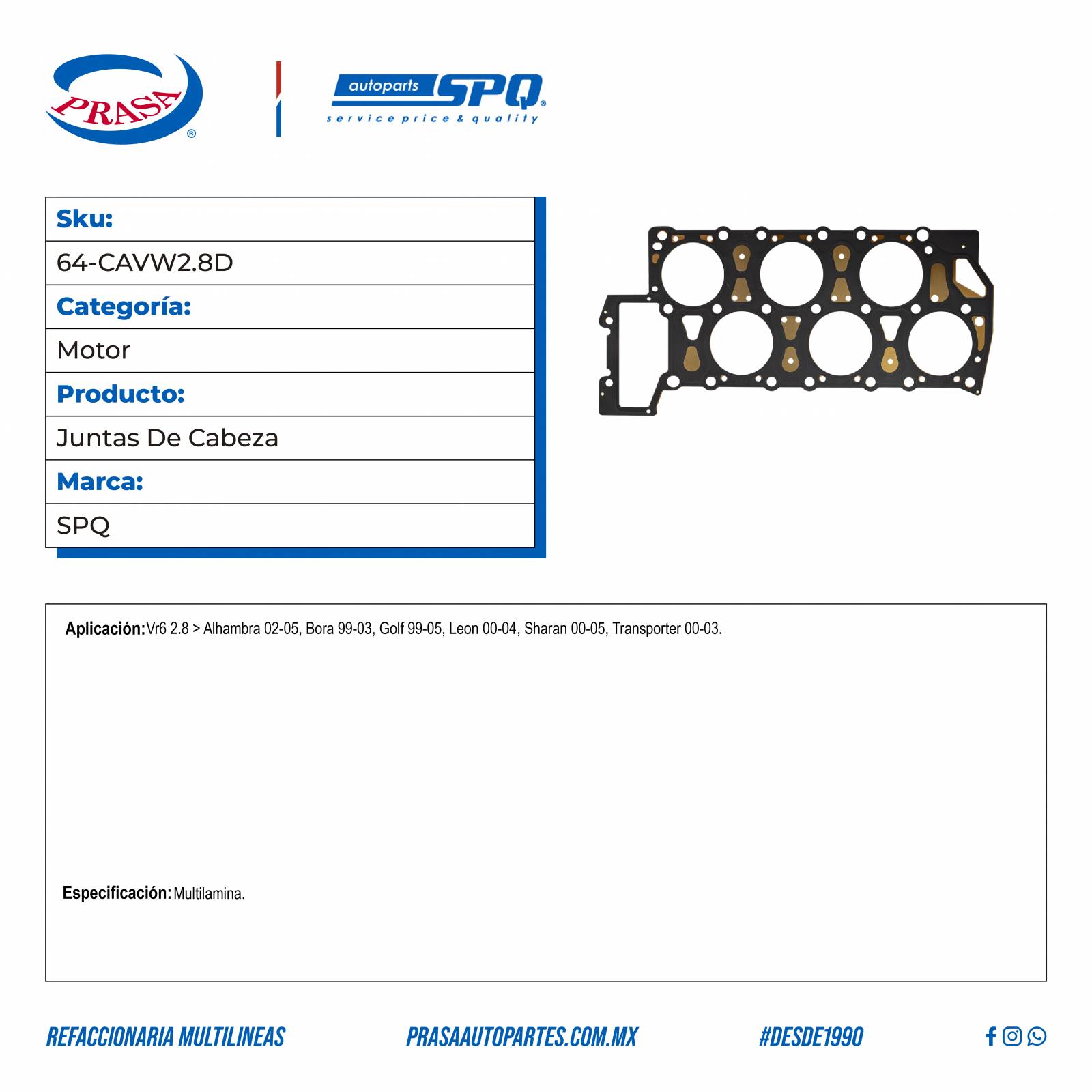 Juntas De Cabeza, SPQ; Para Seat Alhambra 2002-2005 Vr6; 2.8