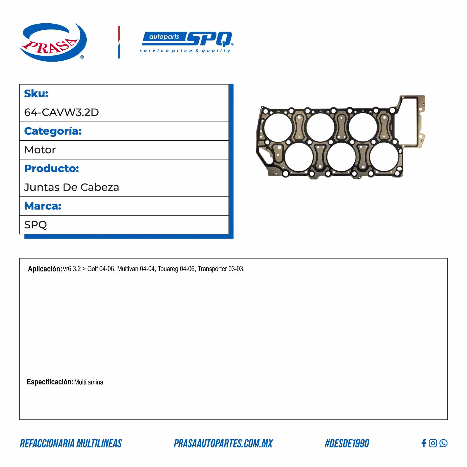 Juntas De Cabeza, SPQ; Para Volkswagen Golf 2004-2006 Vr6; 3.2