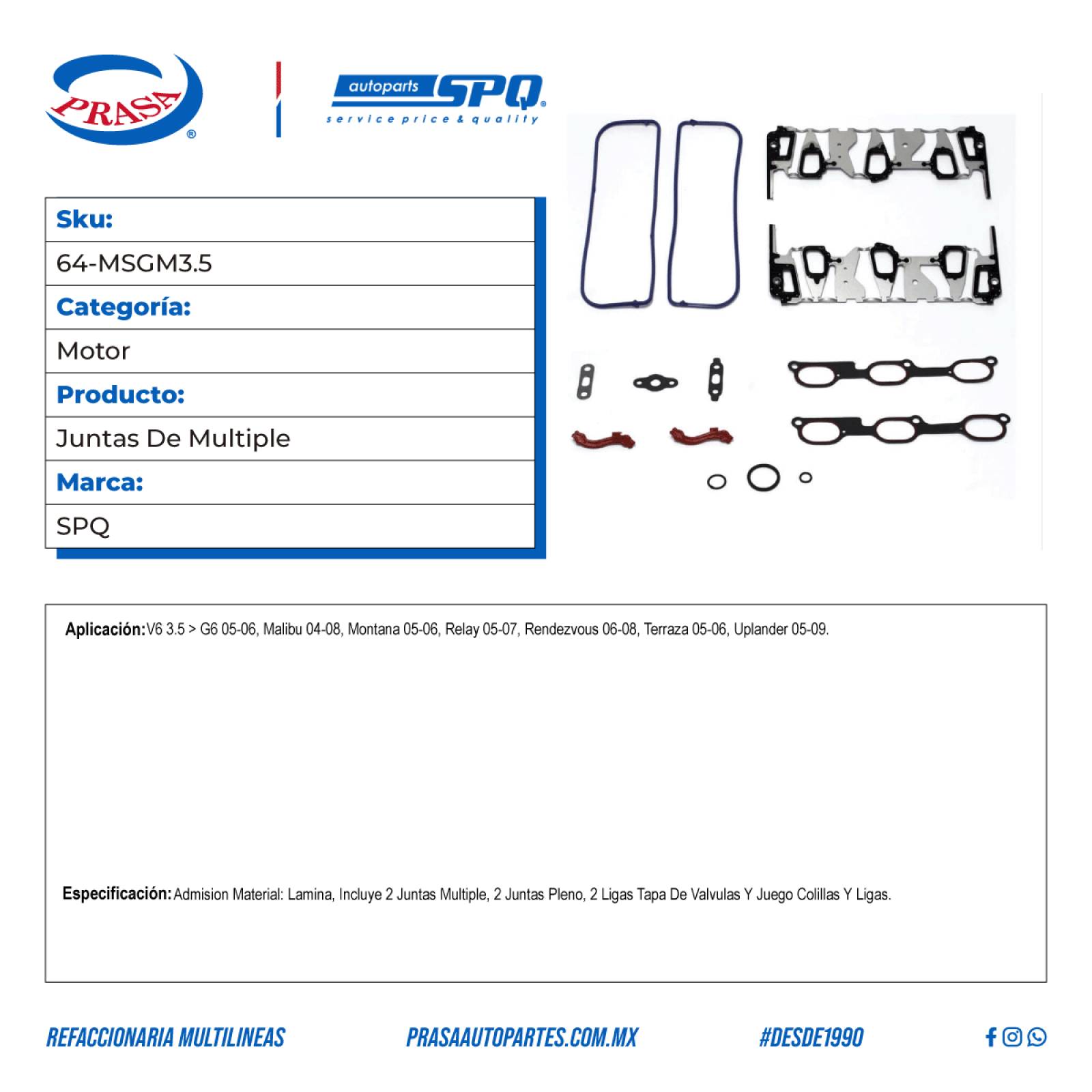 Juntas De Multiple, SPQ; Para Buick Rendezvous 2006-2008 V6; 3.5