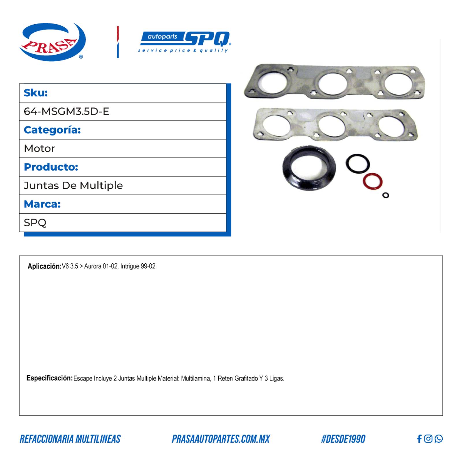 Juntas De Multiple, SPQ; Para Oldsmobile Aurora 2001-2002 V6; 3.5