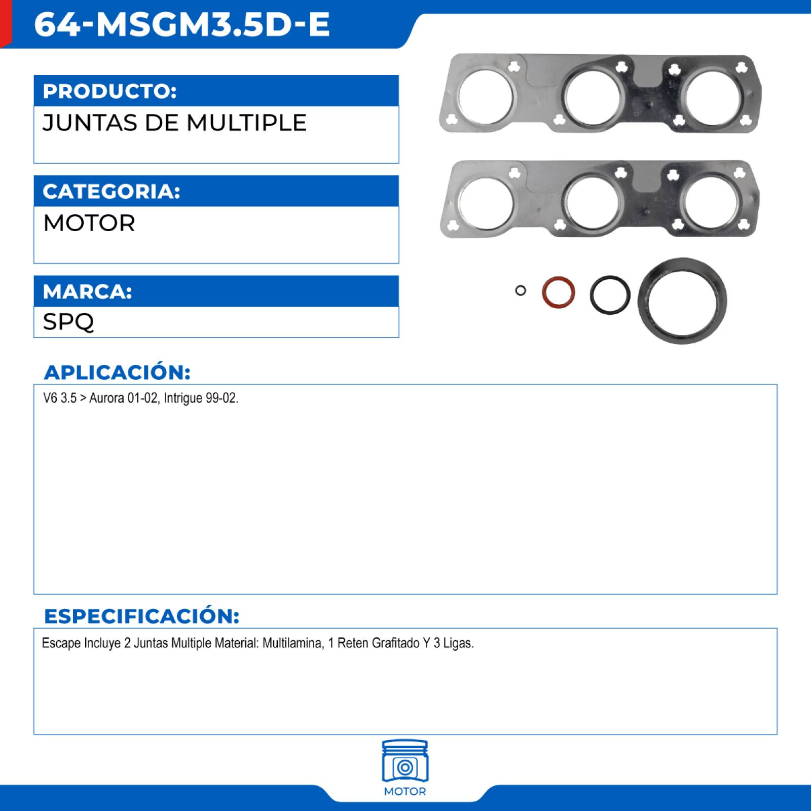 Juntas De Multiple, SPQ; Para Oldsmobile Aurora 2001-2002 V6; 3.5