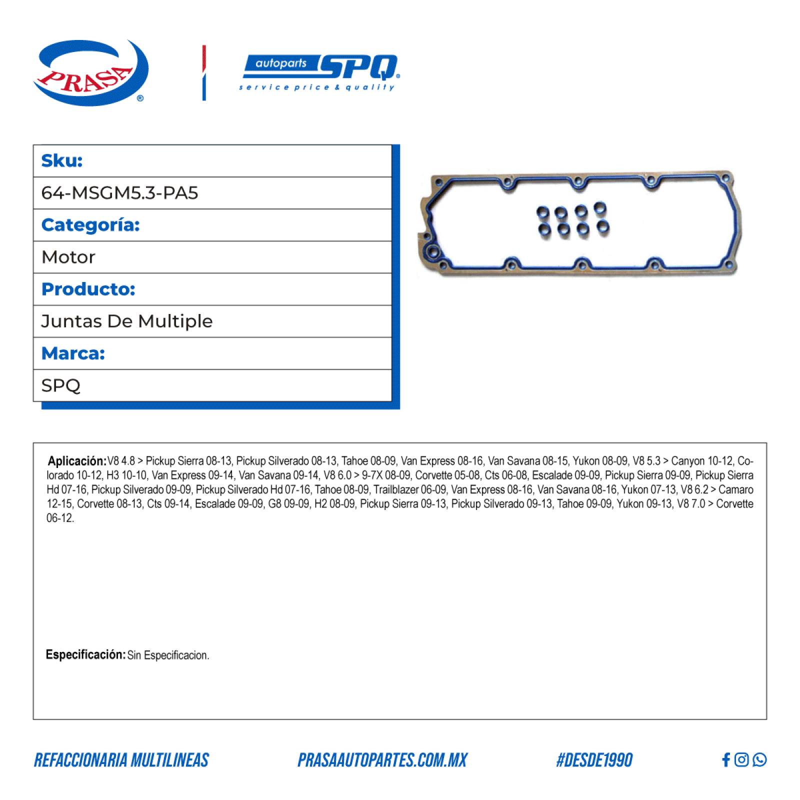 Juntas De Multiple, SPQ; Para Cadillac Cts 2006-2008 V8; 6