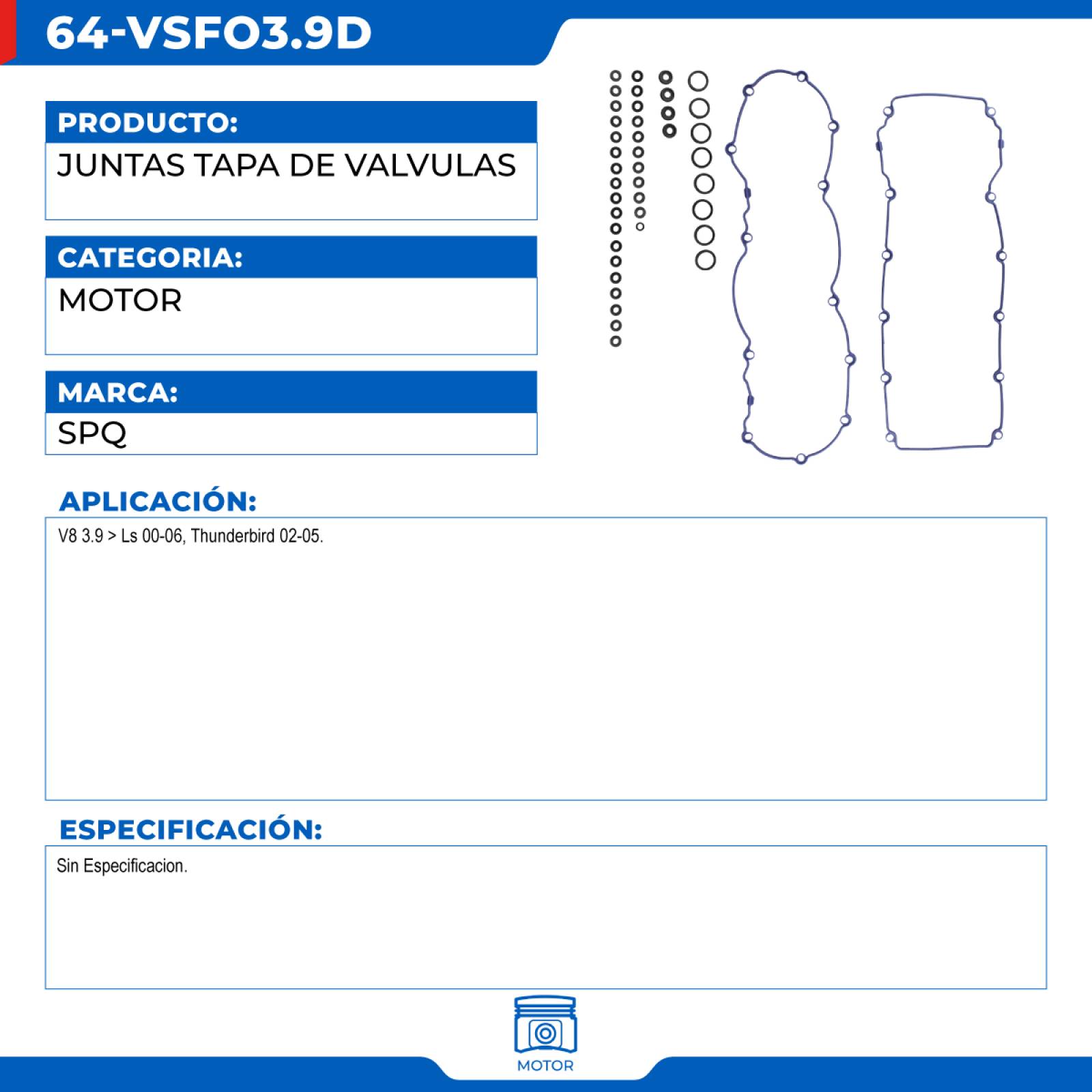 Juntas Tapa De Valvulas, SPQ; Para Ford Thunderbird 2002-2005 V8; 3.9