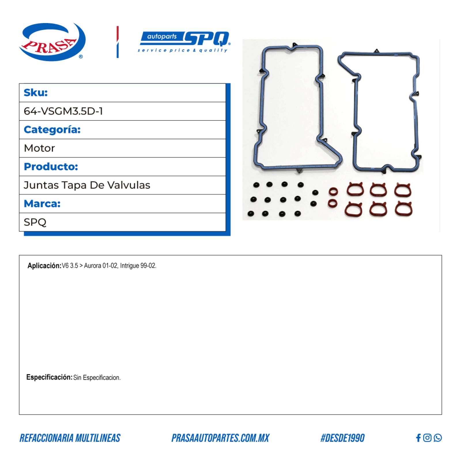 Juntas Tapa De Valvulas, SPQ; Para Oldsmobile Aurora 2001-2002 V6; 3.5