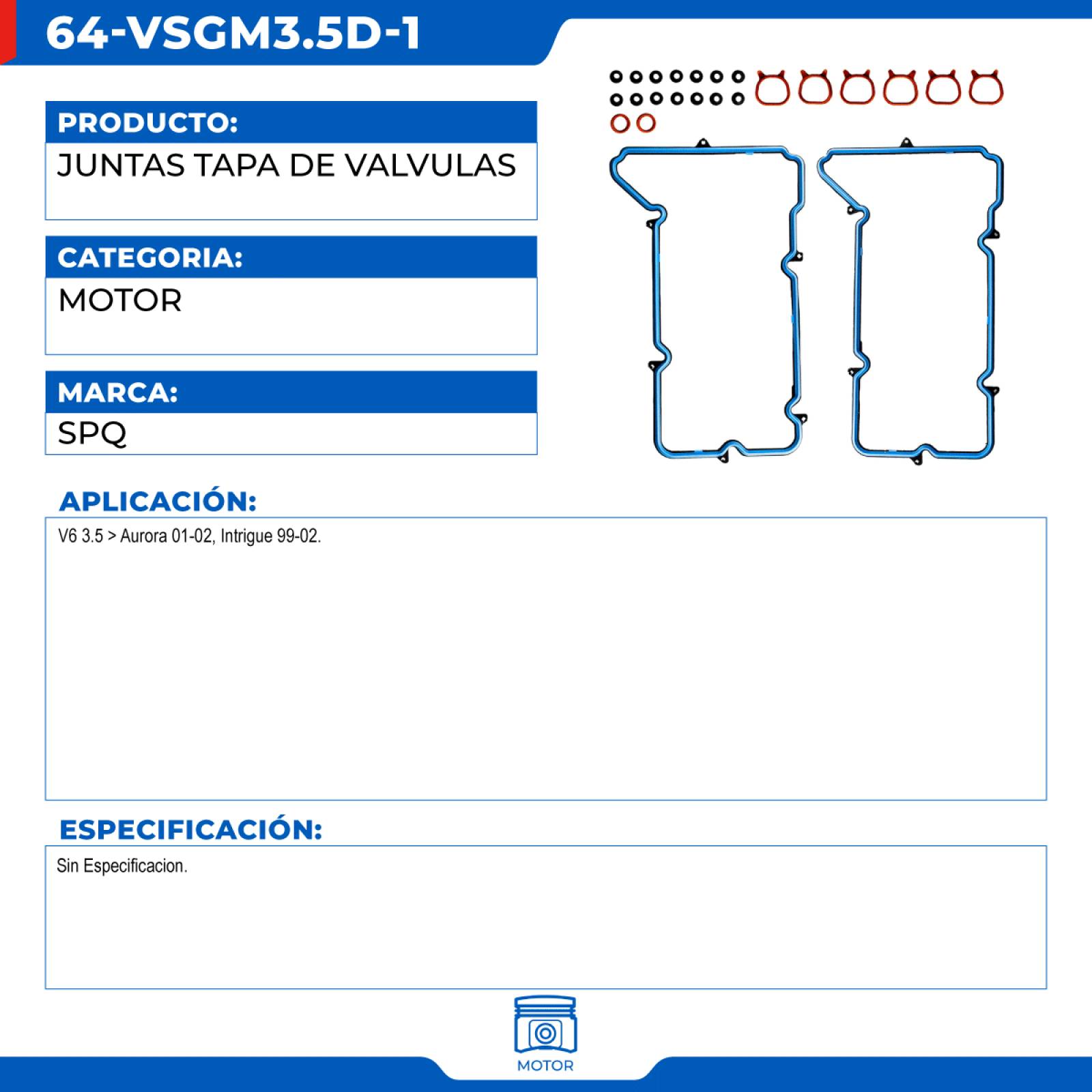 Juntas Tapa De Valvulas, SPQ; Para Oldsmobile Aurora 2001-2002 V6; 3.5