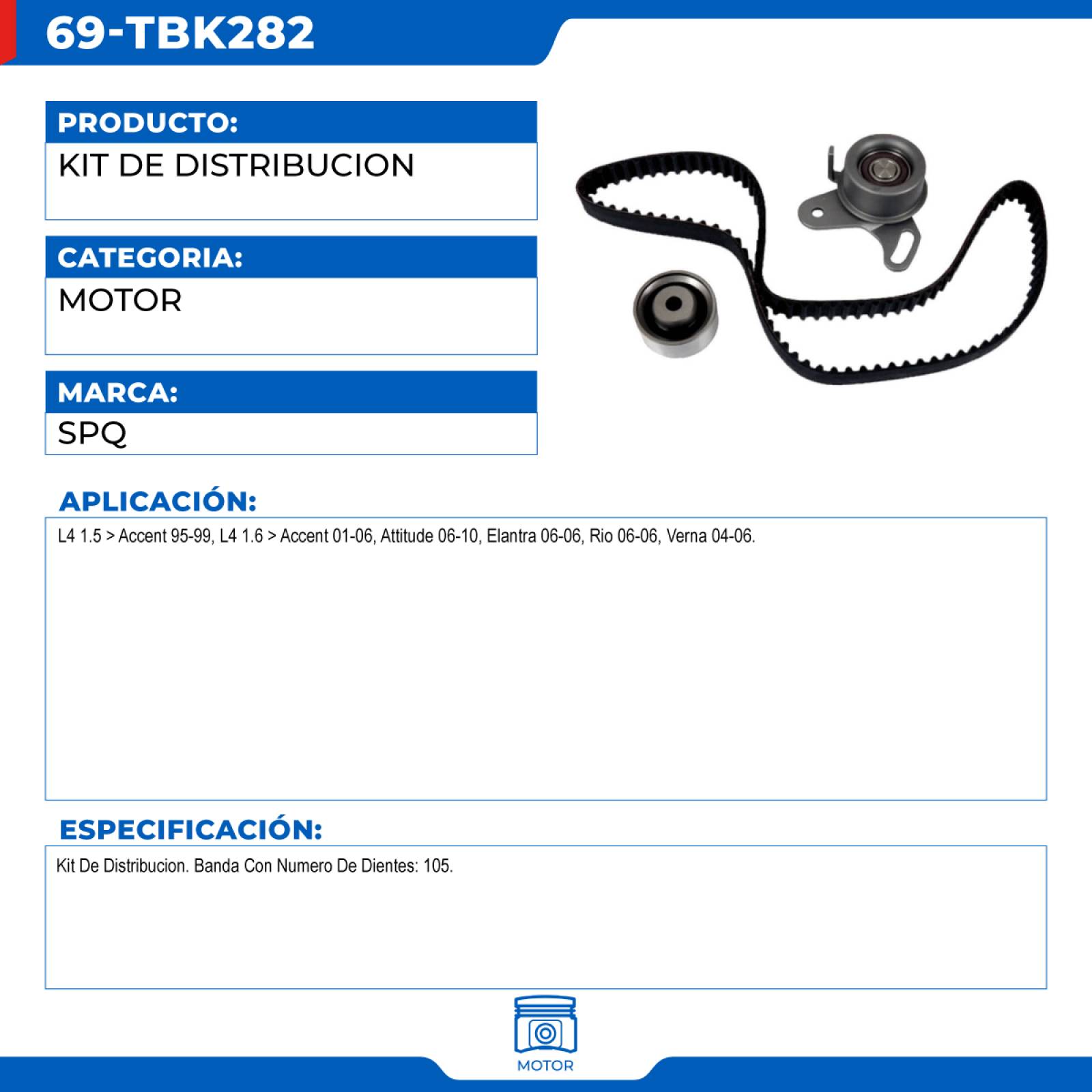 Kit De Distribucion, SPQ; Para Dodge Attitude 2006-2010 L4; 1.6