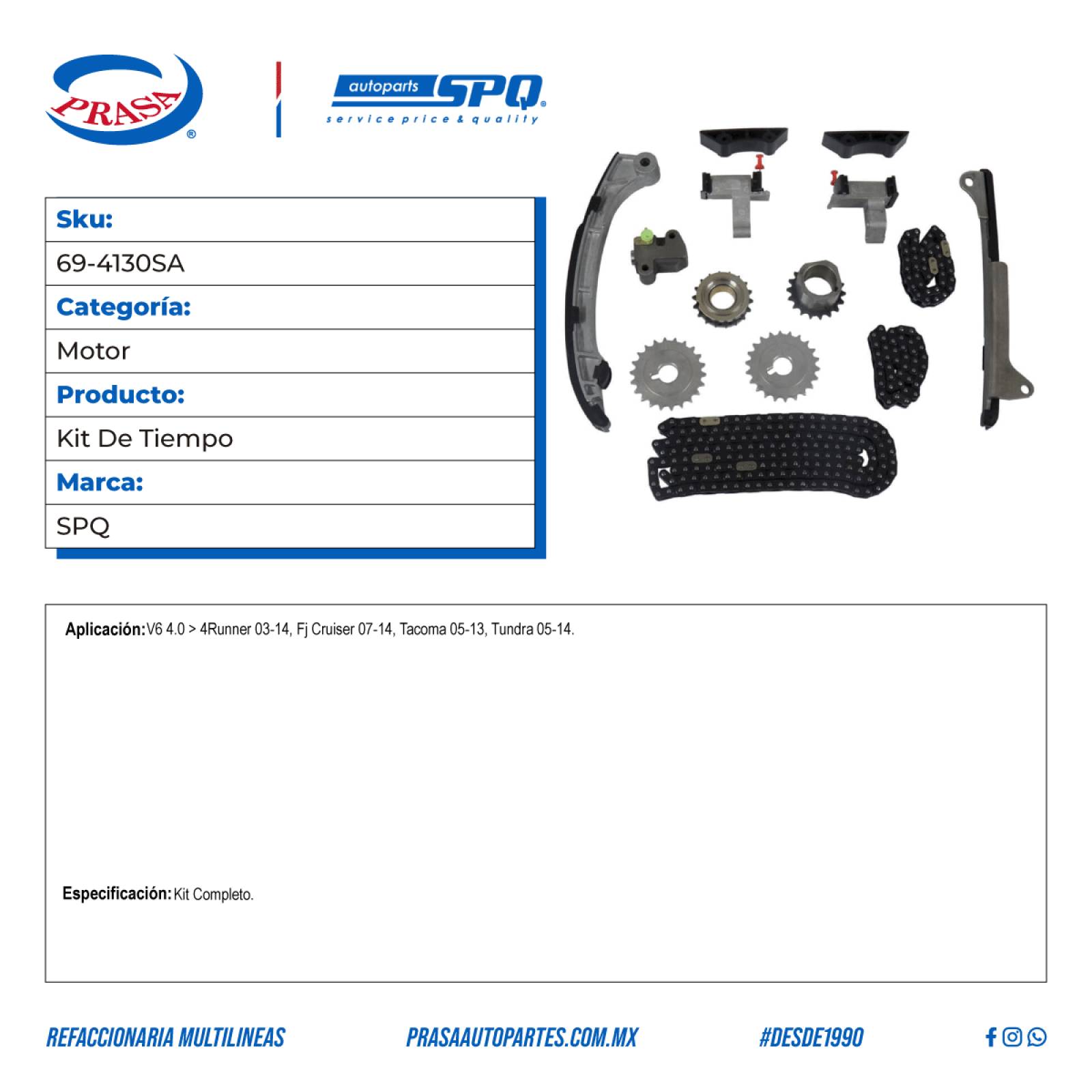 Kit De Tiempo, SPQ; Para Toyota 4Runner 2003-2014 V6; 4