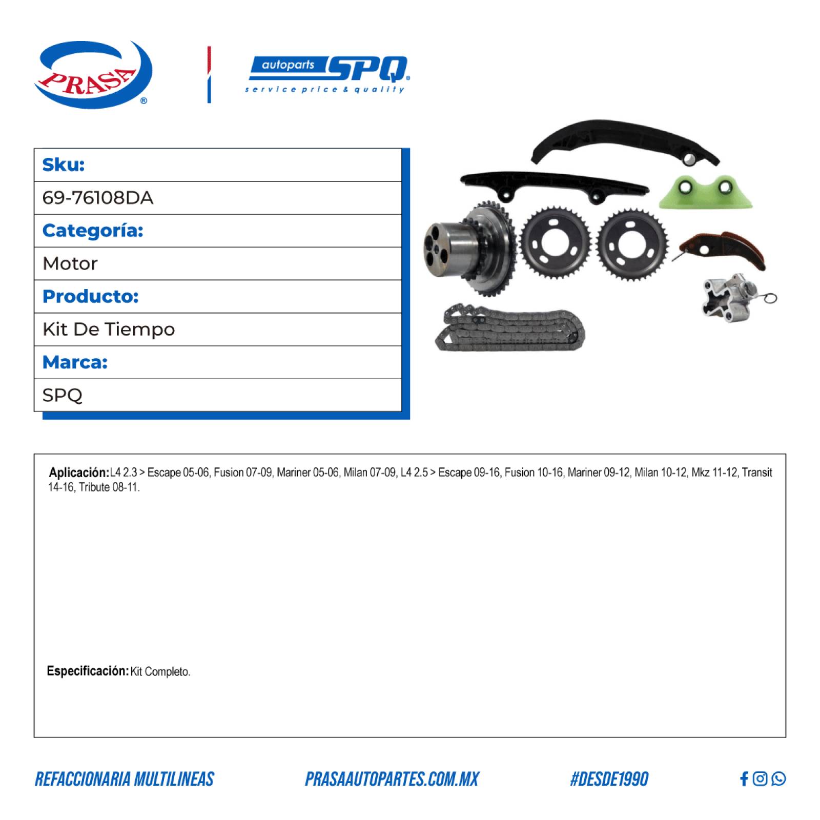Kit De Tiempo, SPQ; Para Ford Escape 2005-2006 L4; 2.3