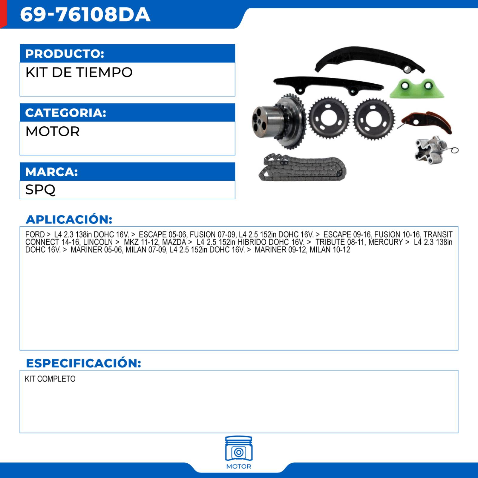 Kit De Tiempo, SPQ; Para Ford Escape 2005-2006 L4; 2.3