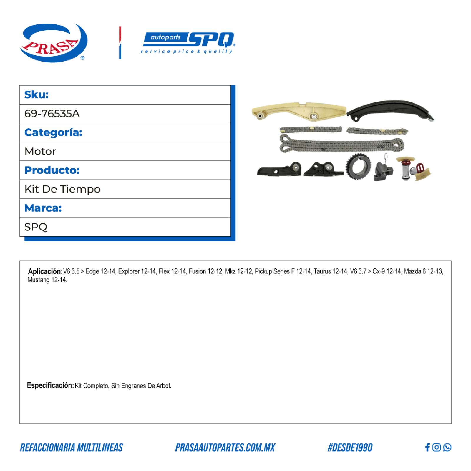 Kit De Tiempo, SPQ; Para Ford Edge 2012-2014 V6; 3.5