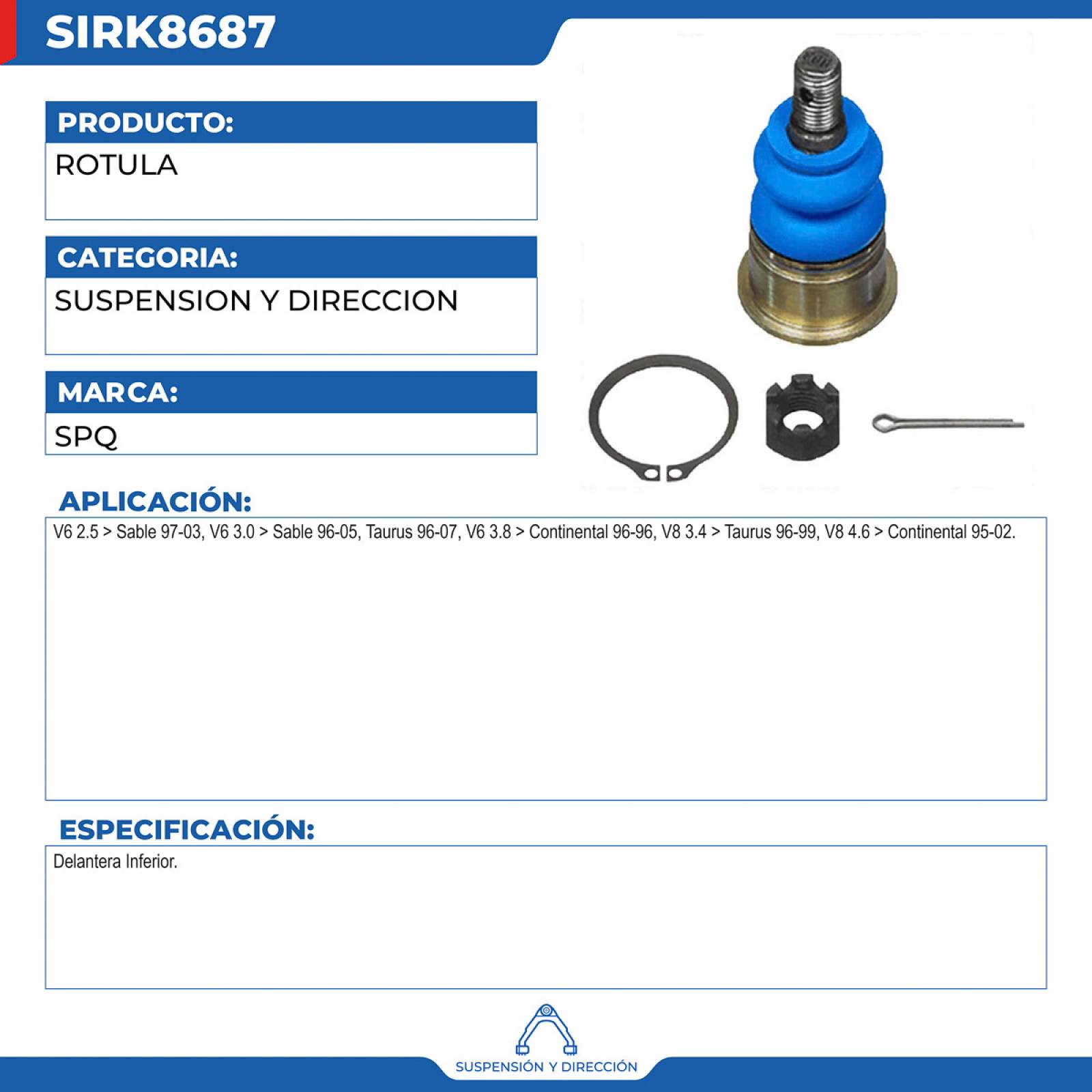 Rotula, SPQ; Para Ford Taurus 1996-2007 V6; 3