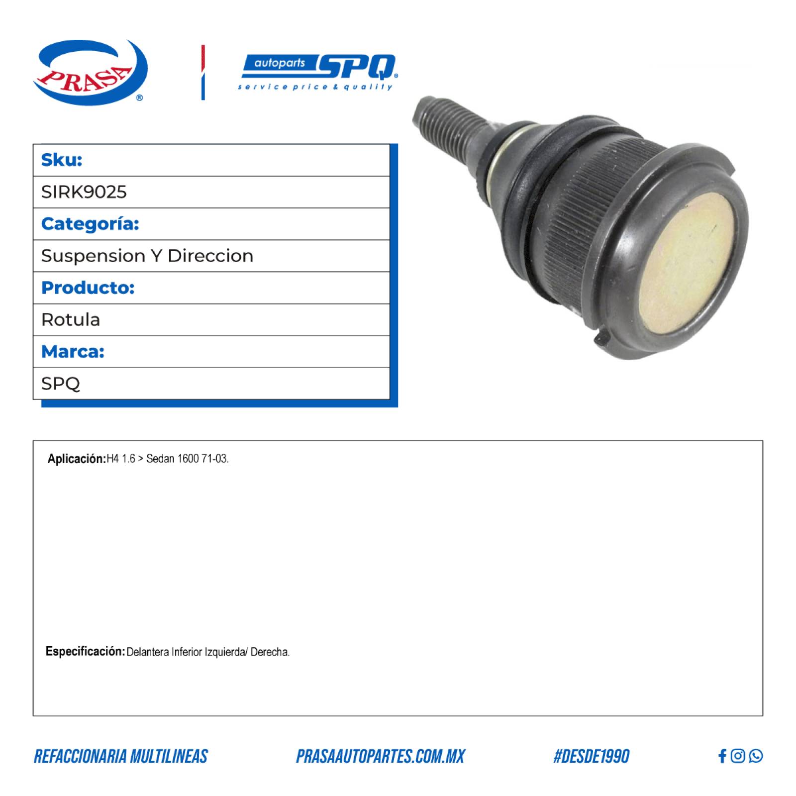 Rotula, SPQ; Para Volkswagen Sedan 1600 1971-2003 H4; 1.6