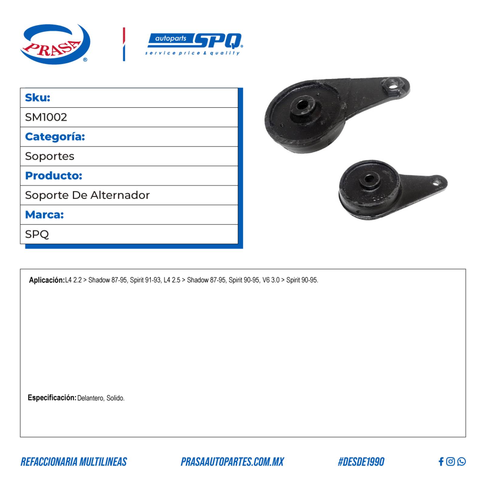 Soporte De Alternador, SPQ; Para Dodge Shadow 1987-1995 L4; 2.2