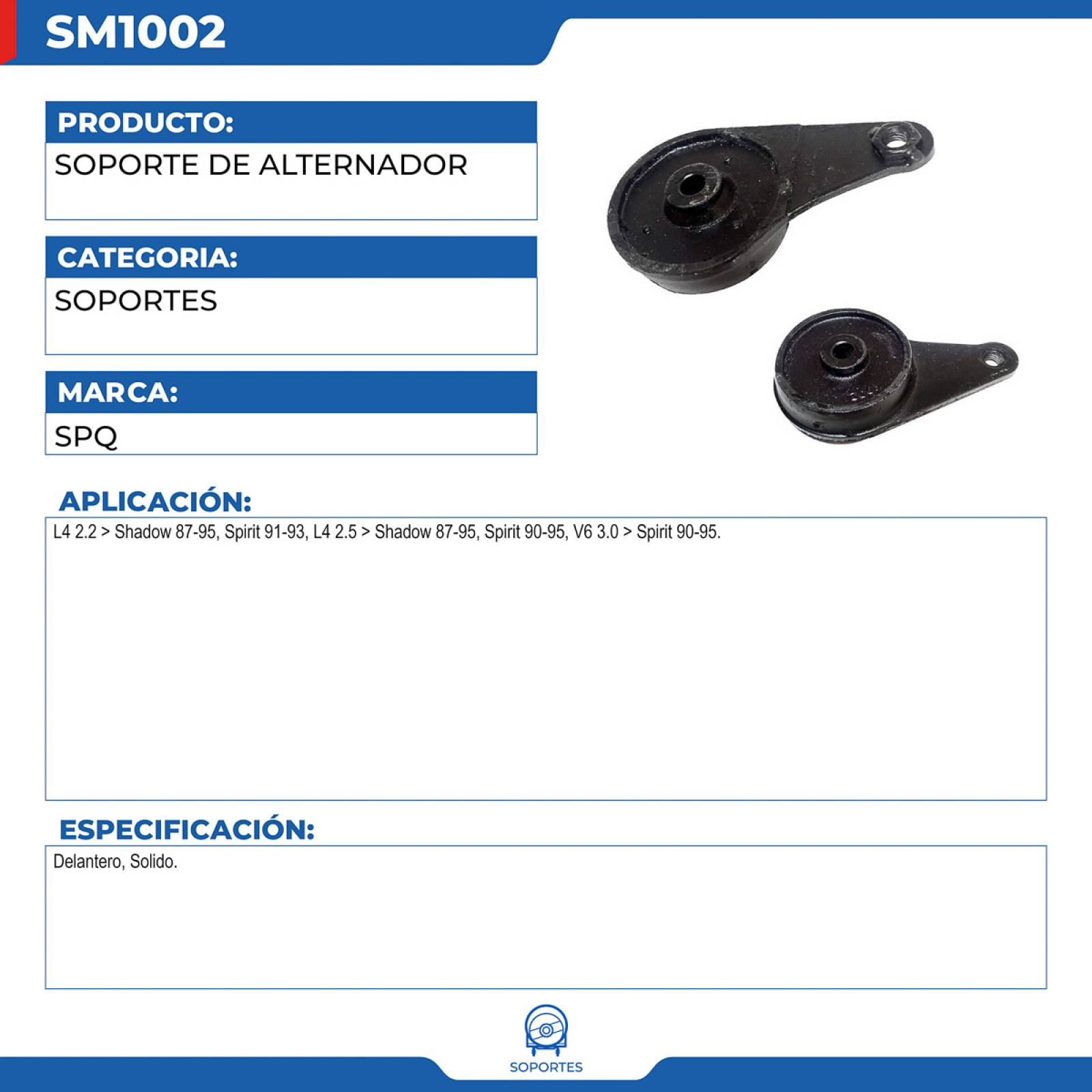 Soporte De Alternador, SPQ; Para Dodge Shadow 1987-1995 L4; 2.2
