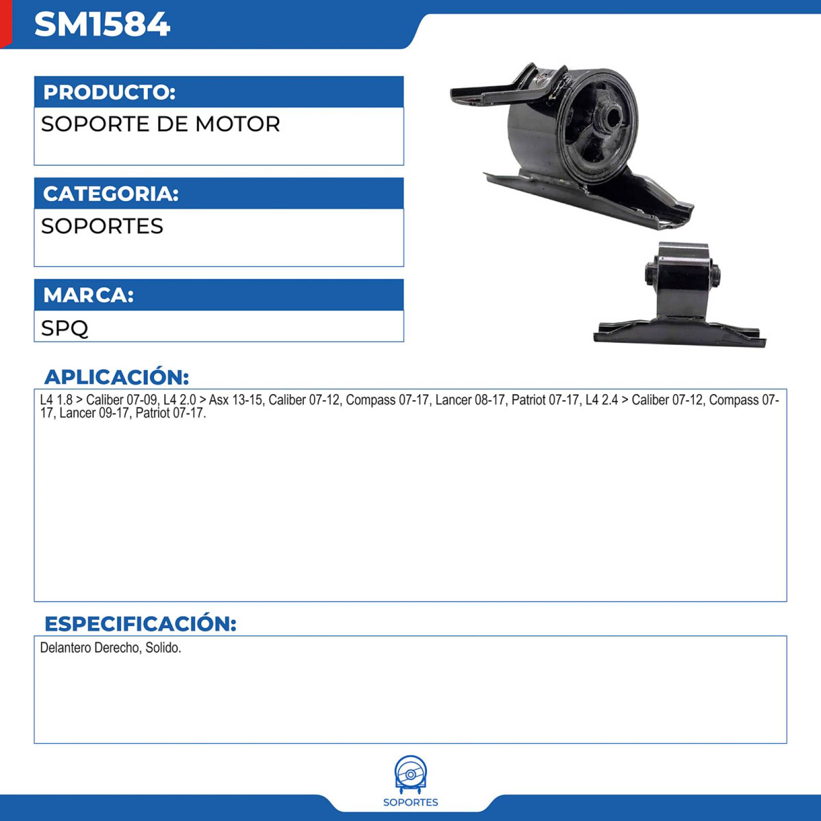 Soporte De Motor, SPQ; Para Dodge Caliber 2007-2009 L4; 1.8