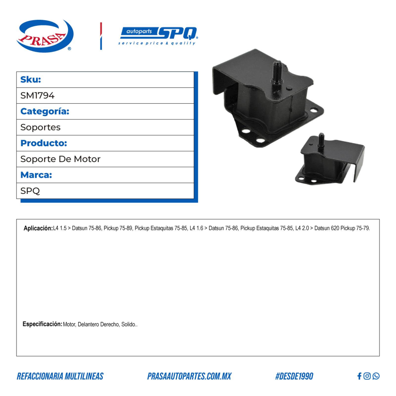 Soporte De Motor, SPQ; Para Nissan Datsun 1975-1986 L4; 1.5