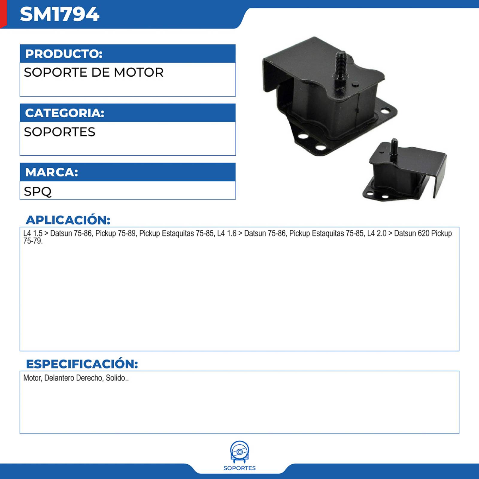 Soporte De Motor, SPQ; Para Nissan Datsun 1975-1986 L4; 1.5