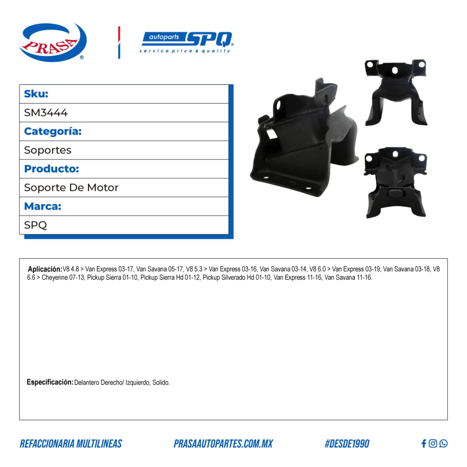 Soporte De Motor, SPQ; Para Chevrolet Cheyenne 2007-2013 V8; 6.6