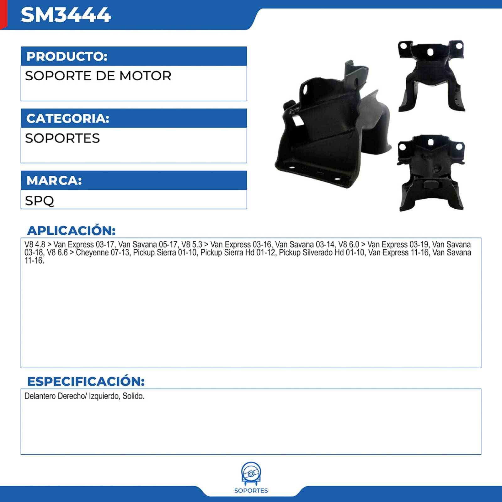 Soporte De Motor, SPQ; Para Chevrolet Cheyenne 2007-2013 V8; 6.6
