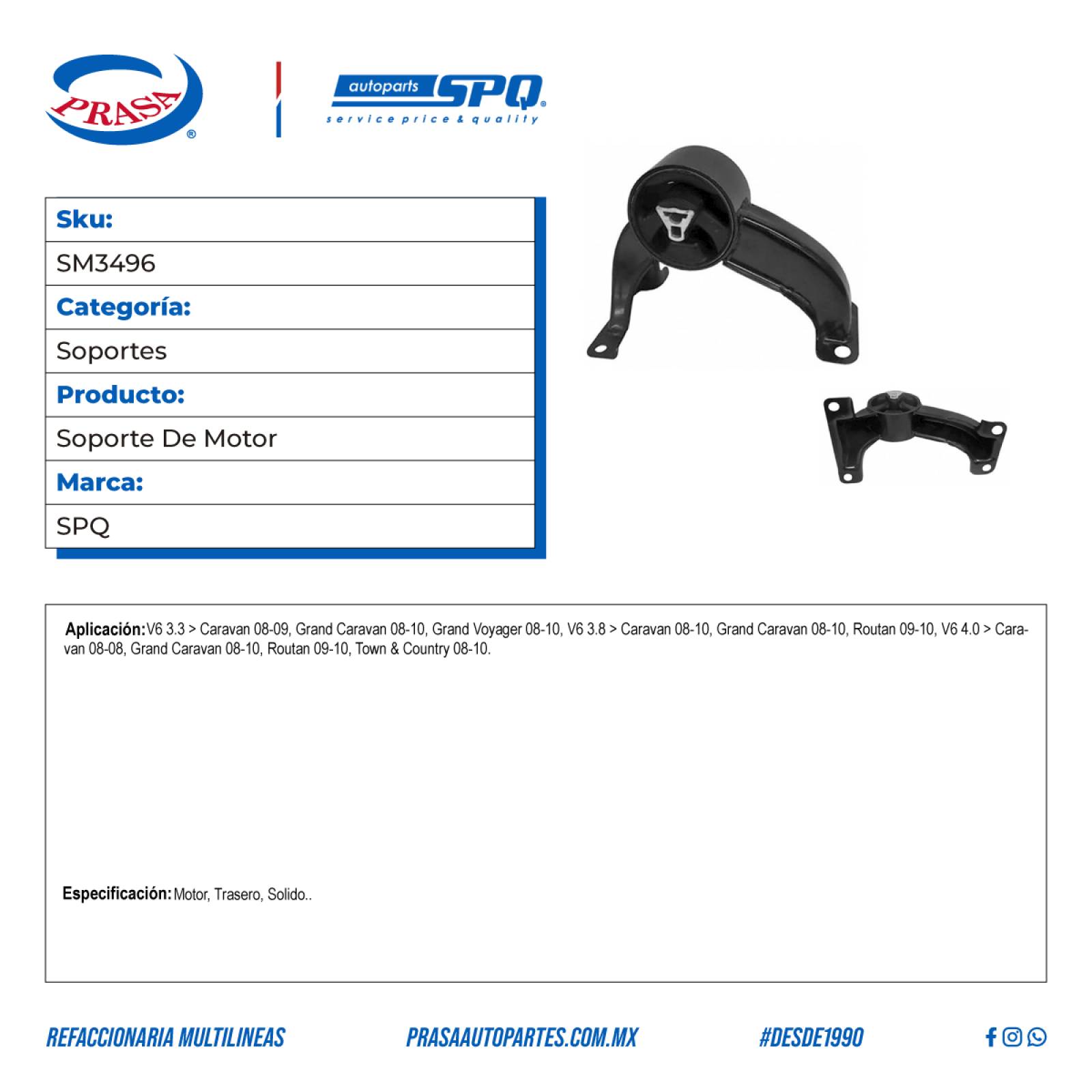 Soporte De Motor, SPQ; Para Chrysler Grand Voyager 2008-2010 V6; 3.3