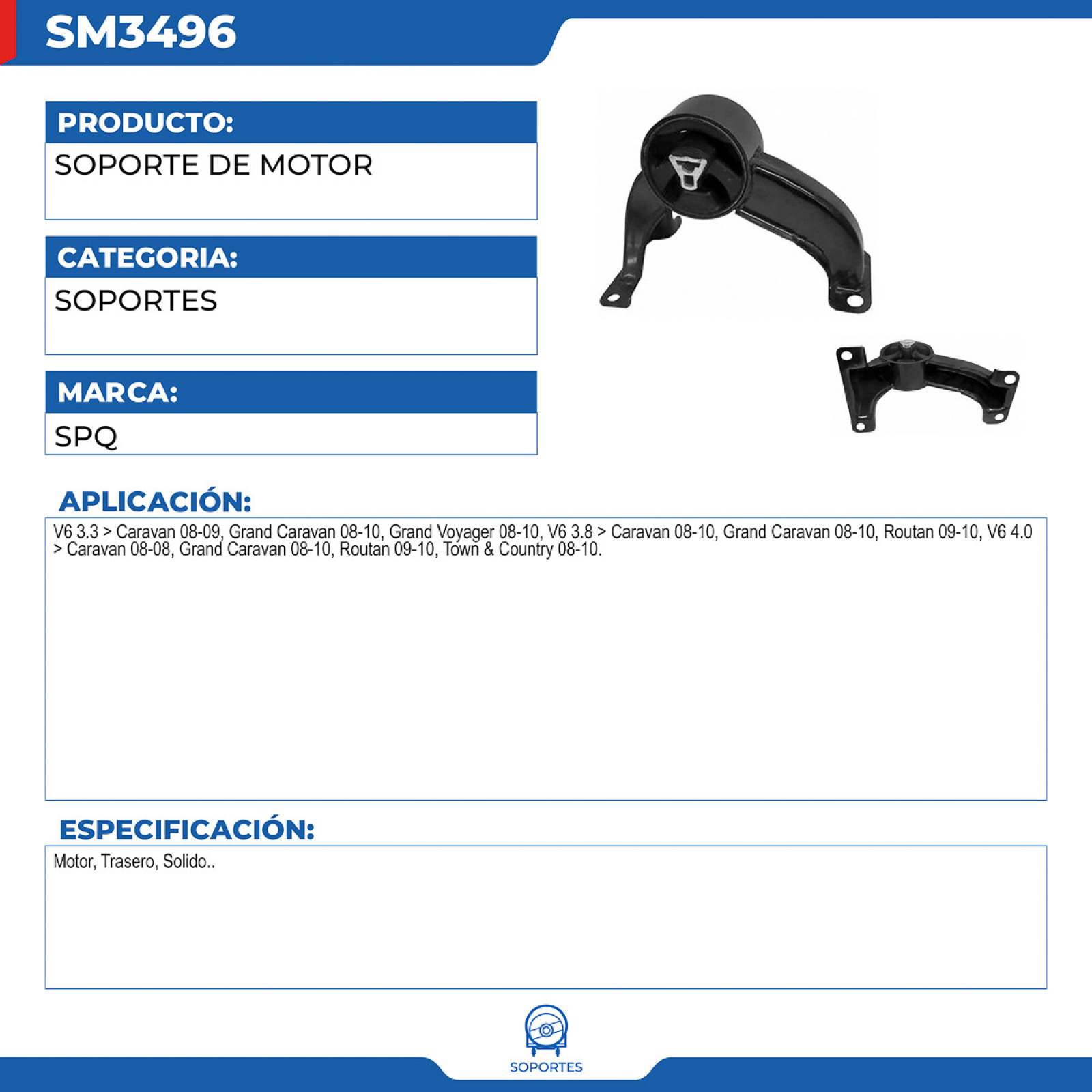 Soporte De Motor, SPQ; Para Chrysler Grand Voyager 2008-2010 V6; 3.3
