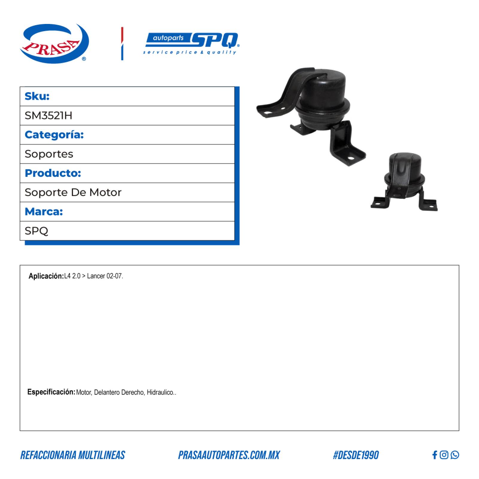 Soporte De Motor, SPQ; Para Mitsubishi Lancer 2002-2007 L4; 2