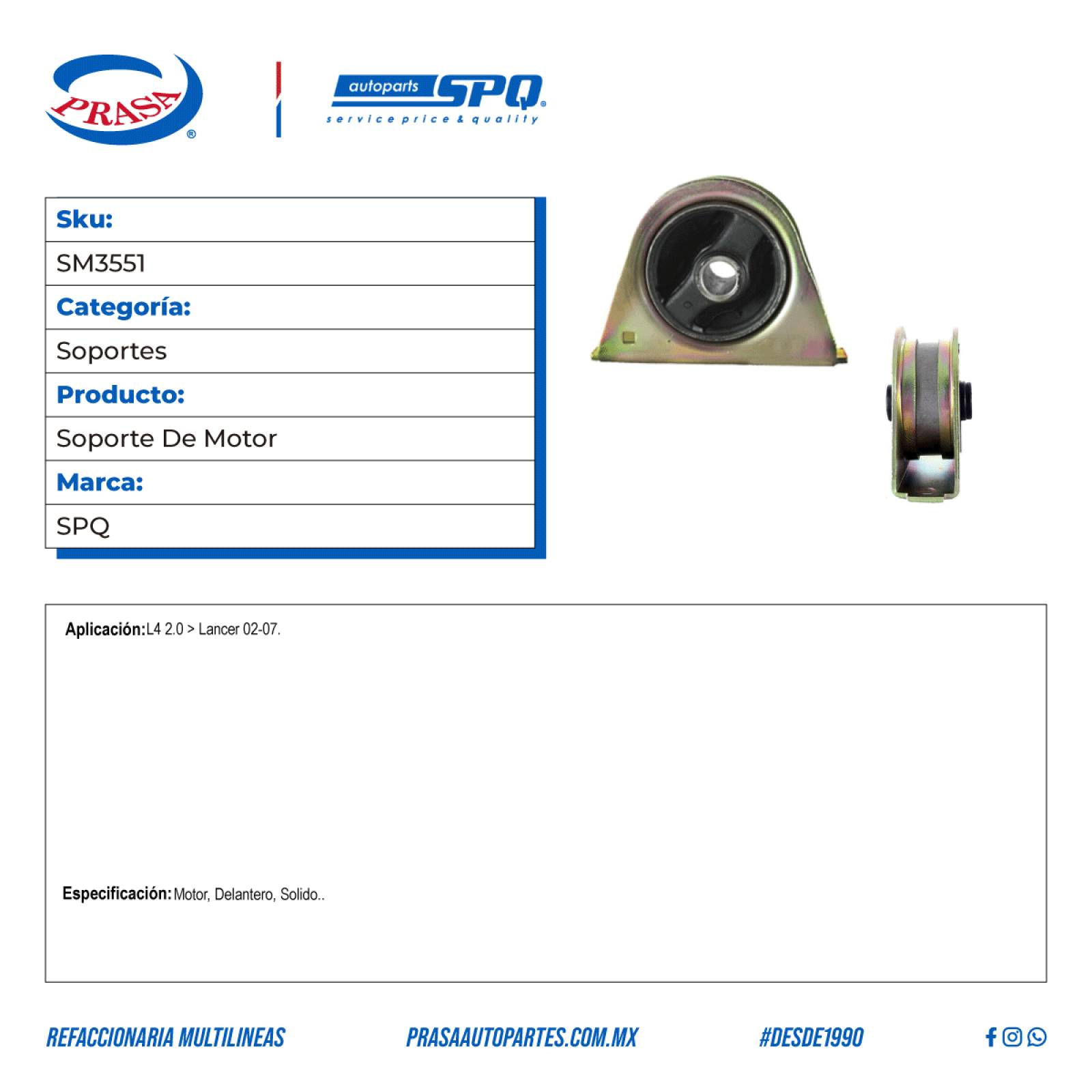 Soporte De Motor, SPQ; Para Mitsubishi Lancer 2002-2007 L4; 2