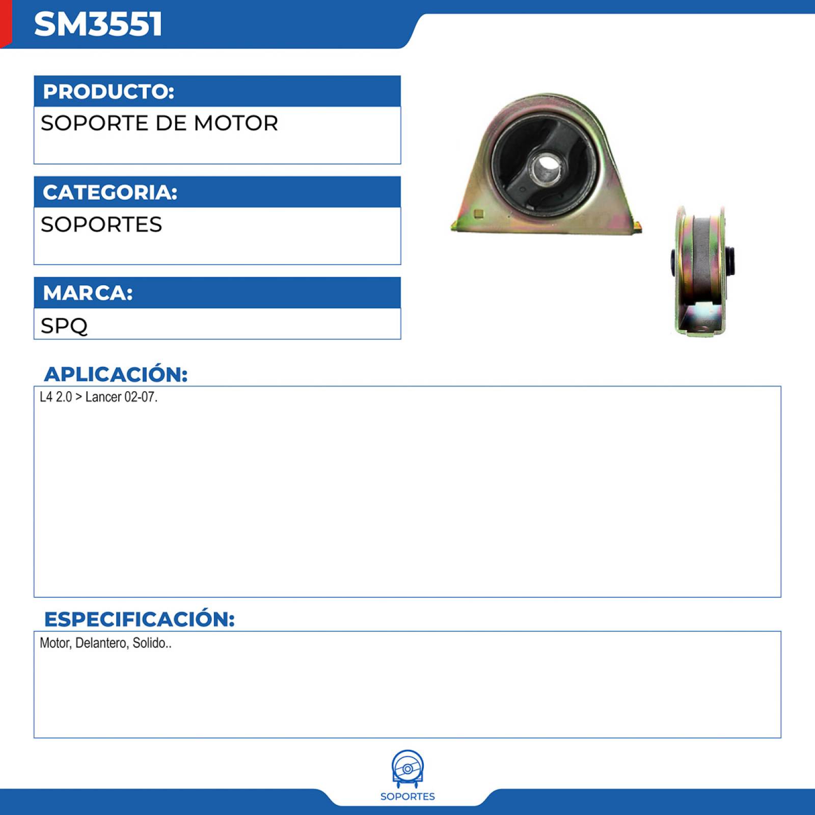 Soporte De Motor, SPQ; Para Mitsubishi Lancer 2002-2007 L4; 2