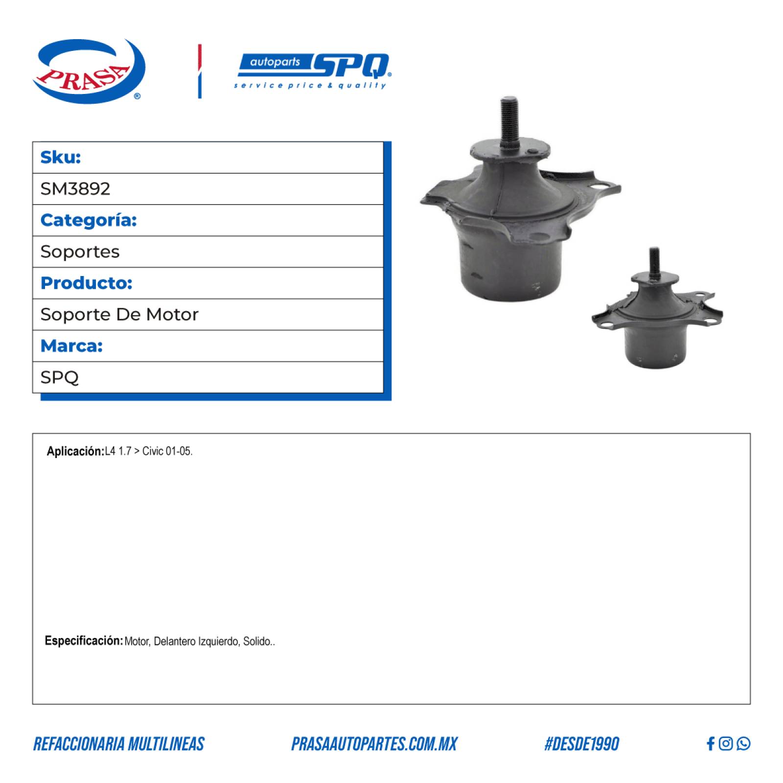 Soporte De Motor, SPQ; Para Honda Civic 2001-2005 L4; 1.7