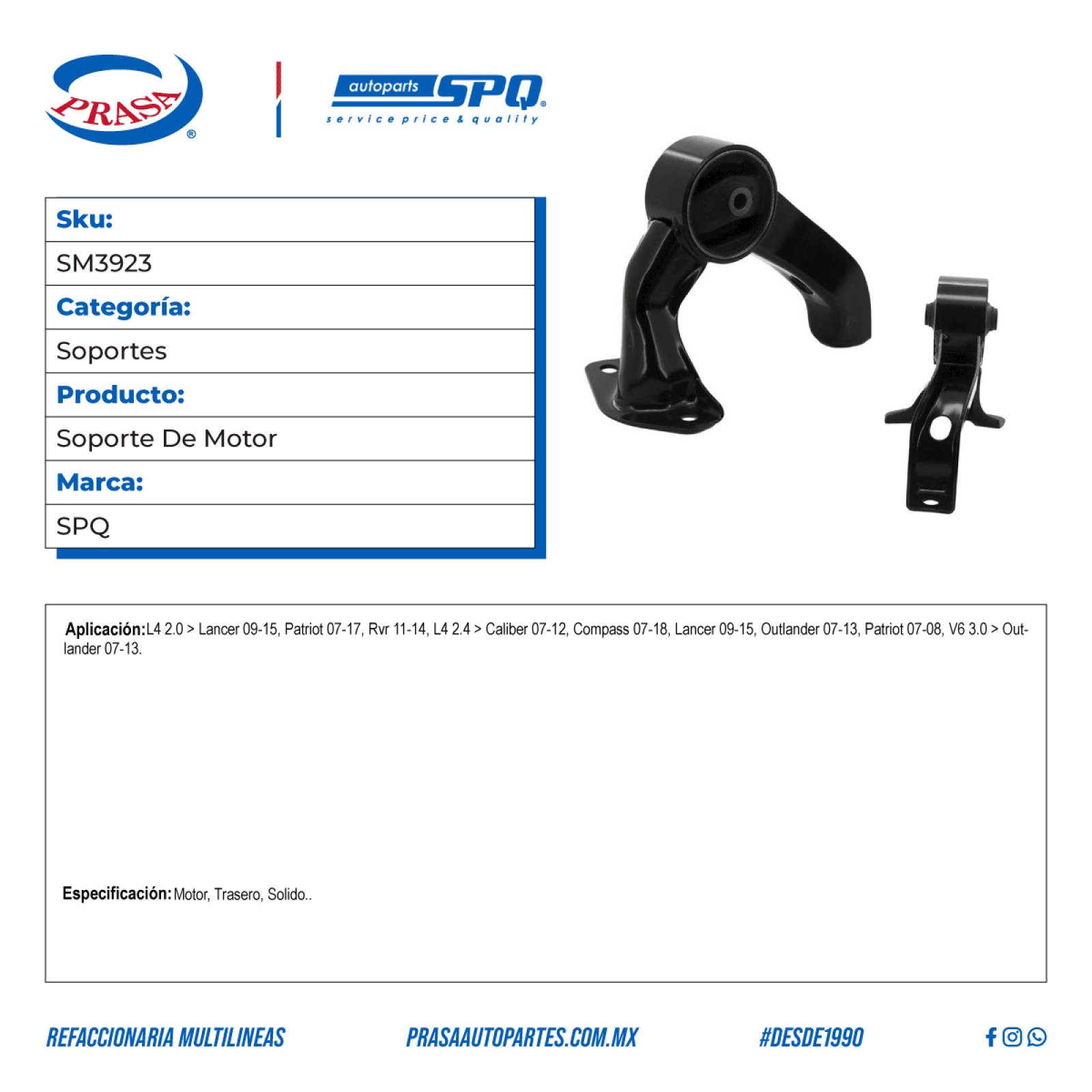 Soporte De Motor, SPQ; Para Dodge Caliber 2007-2012 L4; 2.4