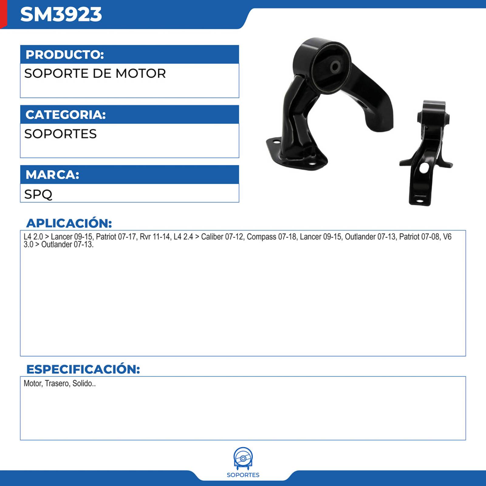 Soporte De Motor, SPQ; Para Dodge Caliber 2007-2012 L4; 2.4