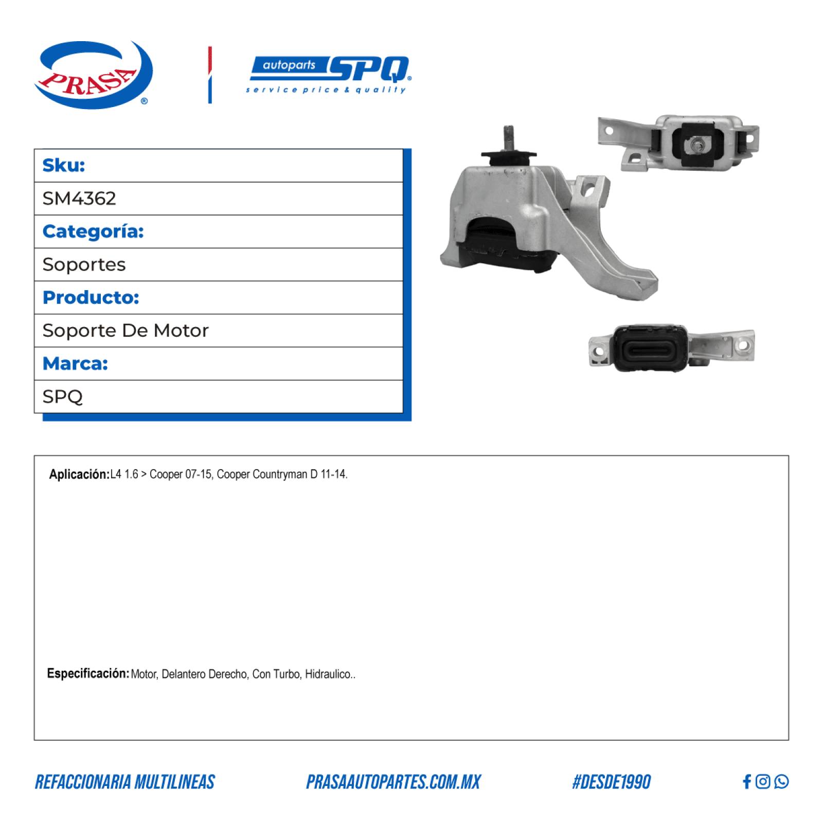 Soporte De Motor, SPQ; Para Mini Cooper 2007-2015 L4; 1.6